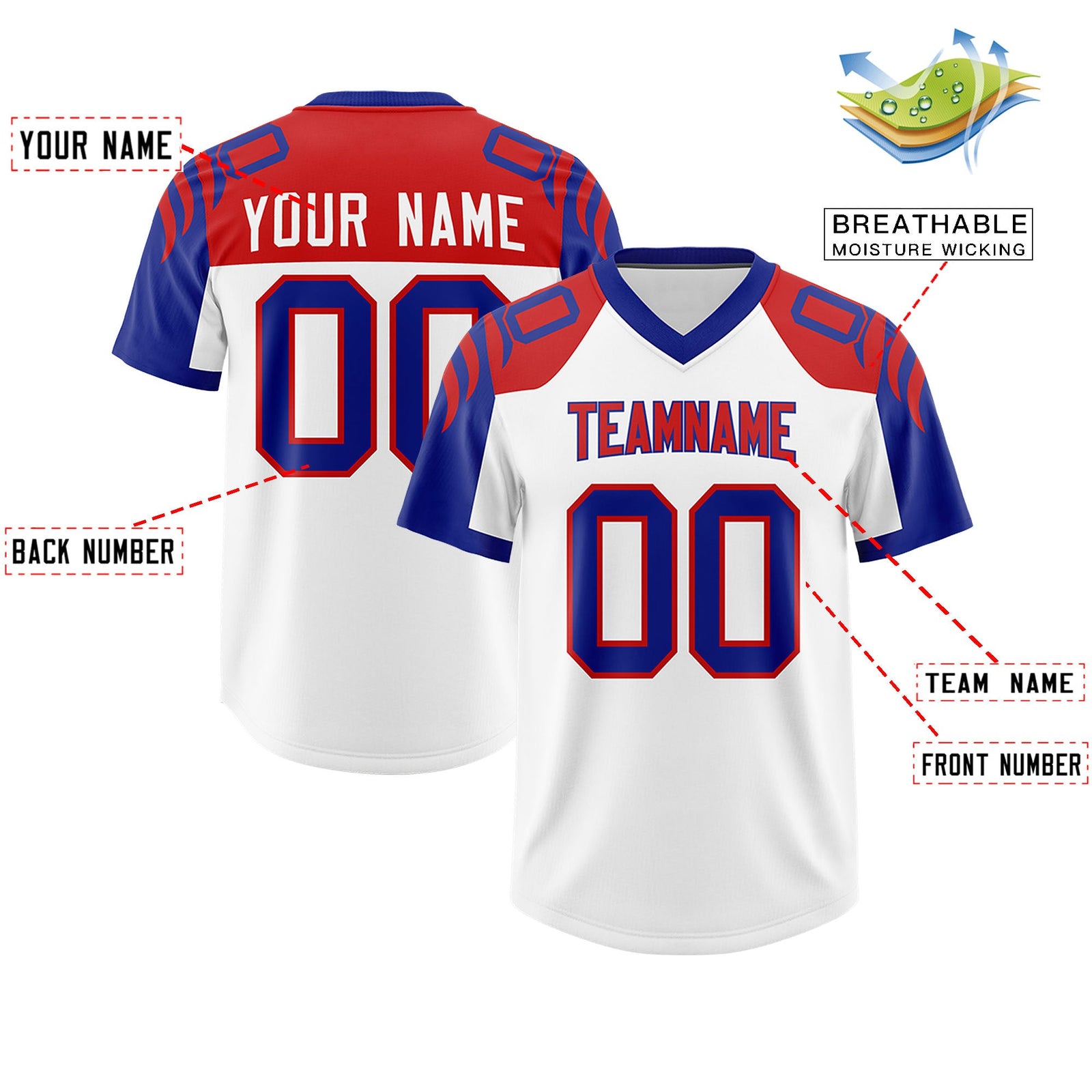 Custom White Royal Raglan Sleeves Personalized Pattern Authentic Football Jersey