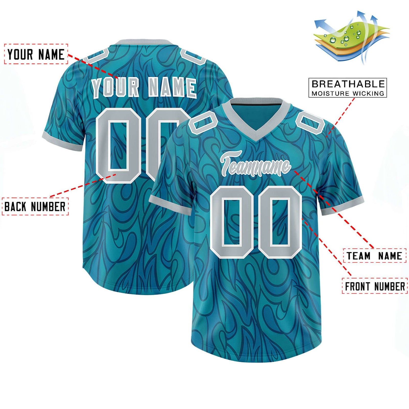 Custom Aqua Personalized Printed Graffiti Pattern Design Authentic Football Jersey