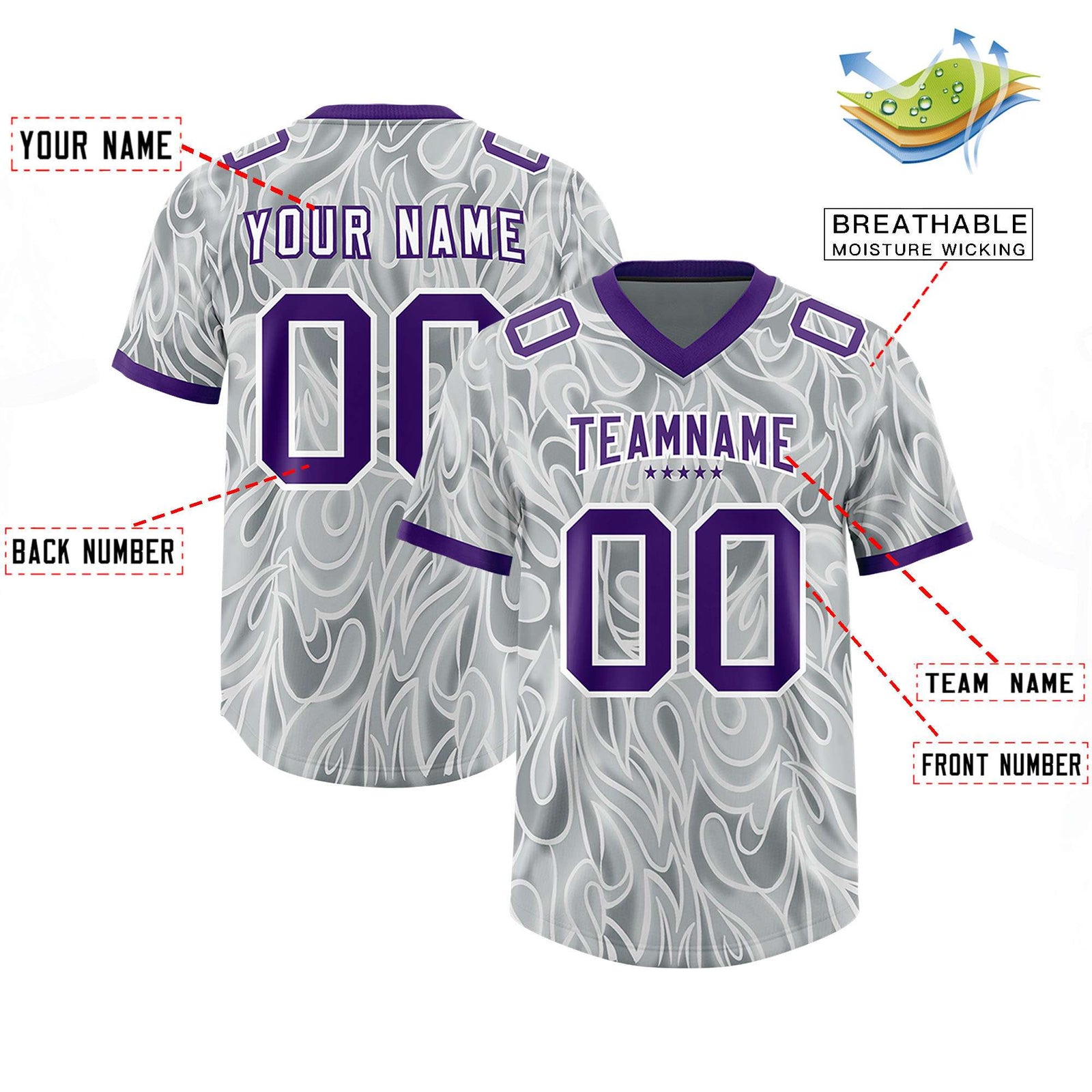 Custom Grey Personalized Printed Graffiti Pattern Design Authentic Football Jersey