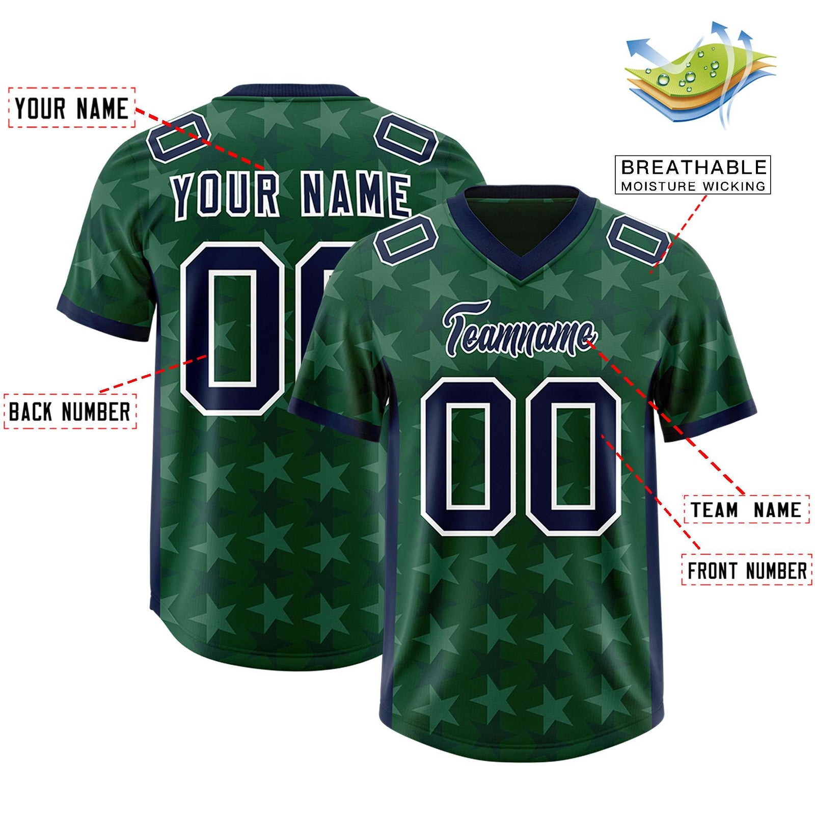Custom Green Navy Personalized All Star Graffiti Pattern Authentic Football Jersey