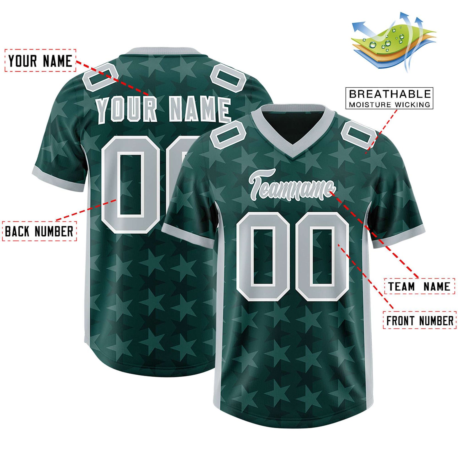 Custom Midnight Green Grey Personalized All Star Graffiti Pattern Authentic Football Jersey