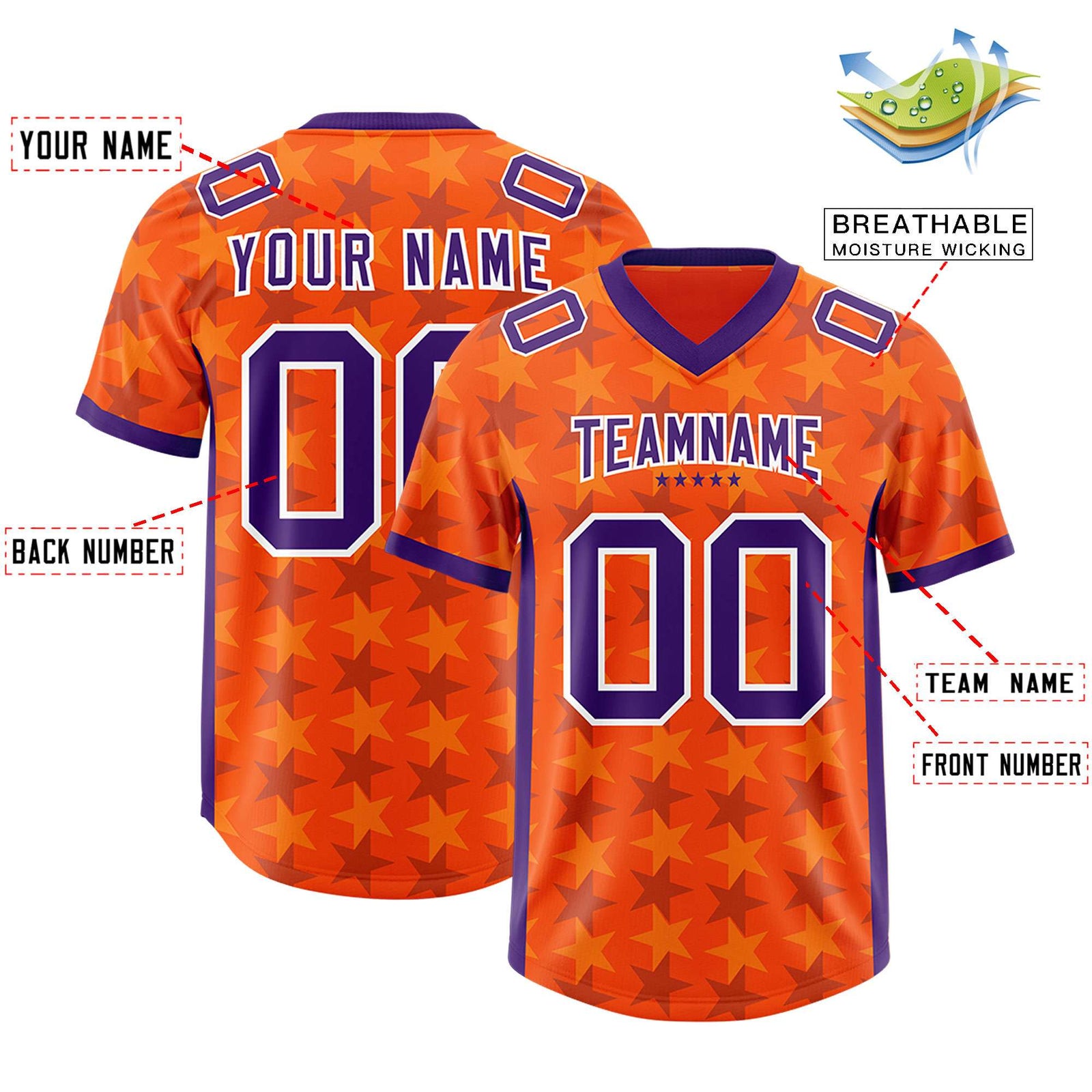 Custom Orange Purple Personalized All Star Graffiti Pattern Authentic Football Jersey