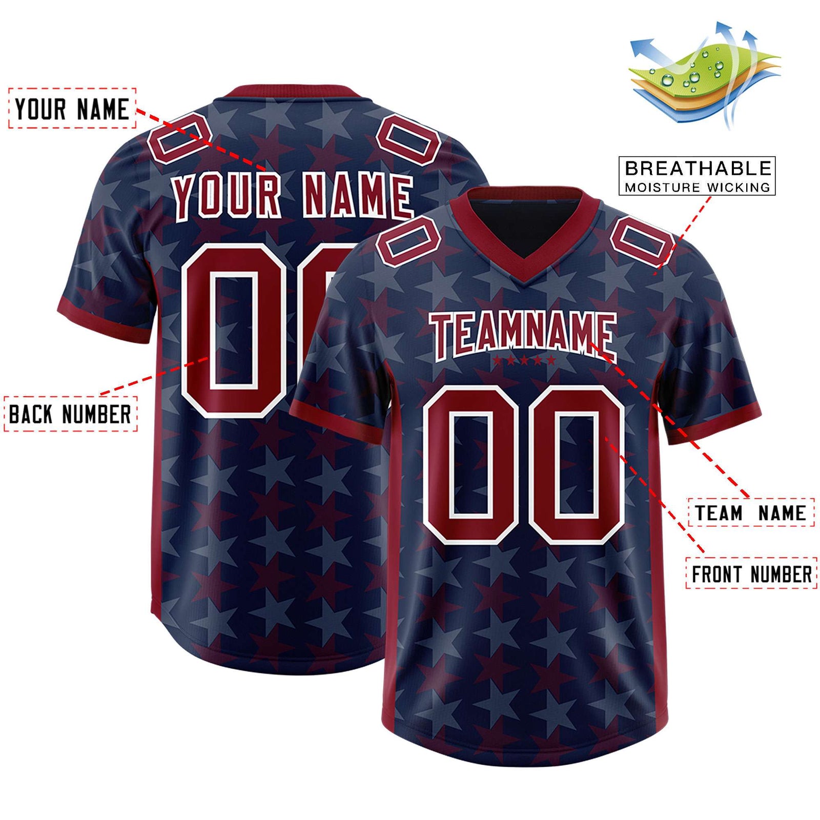 Custom Navy Crimson Personalized All Star Graffiti Pattern Authentic Football Jersey