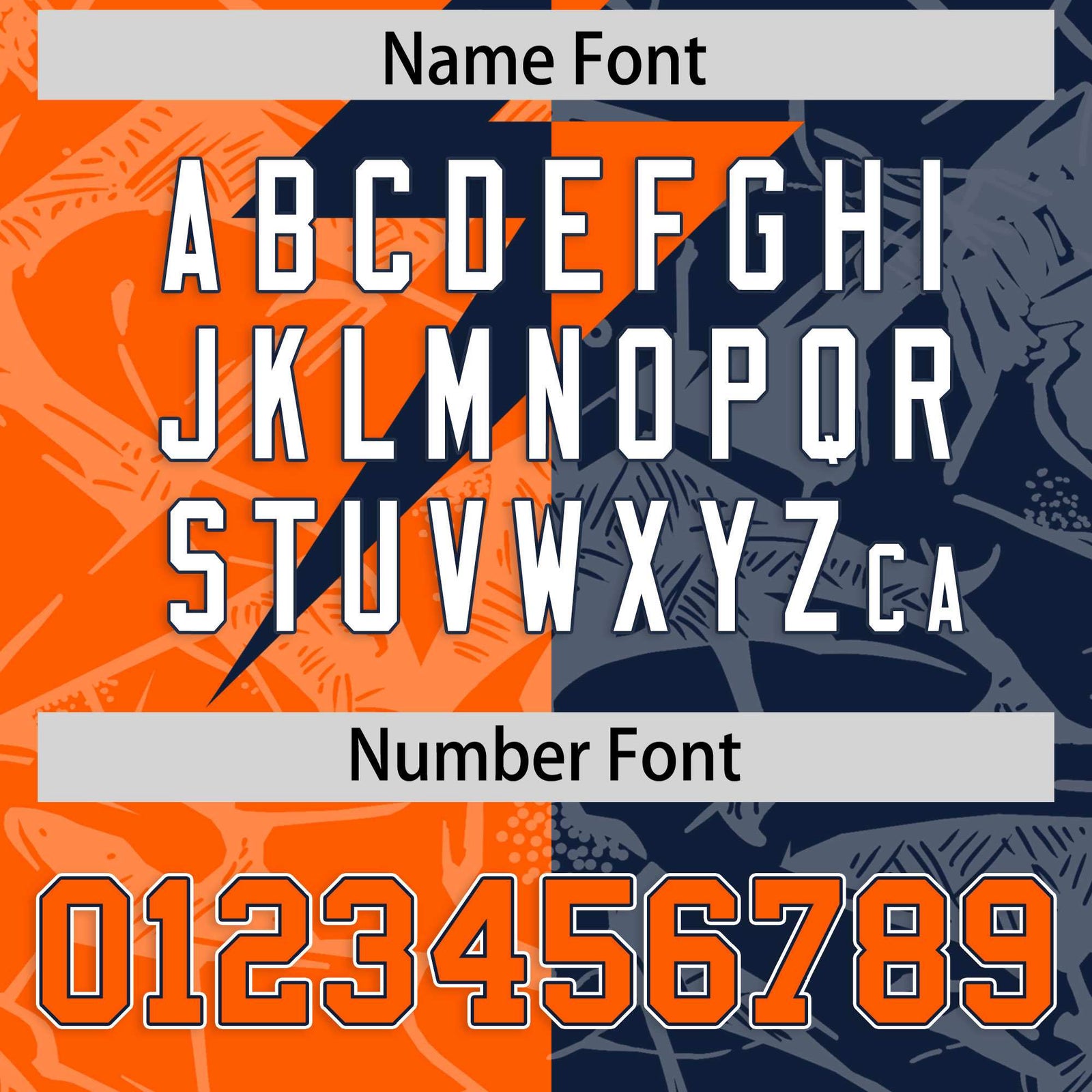 Custom Orange Navy Split Personalized Lightning Pattern Football Jersey