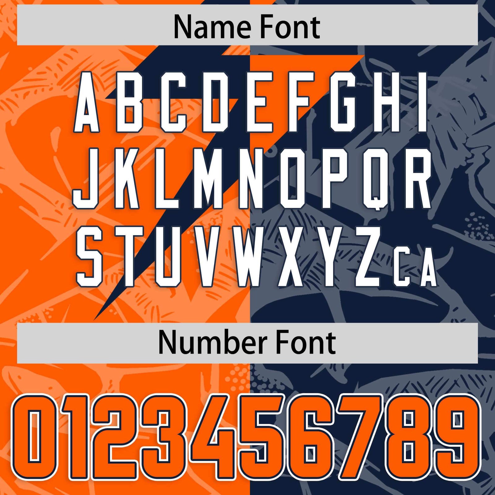 Custom Orange Navy Split Personalized Lightning Pattern Football Jersey
