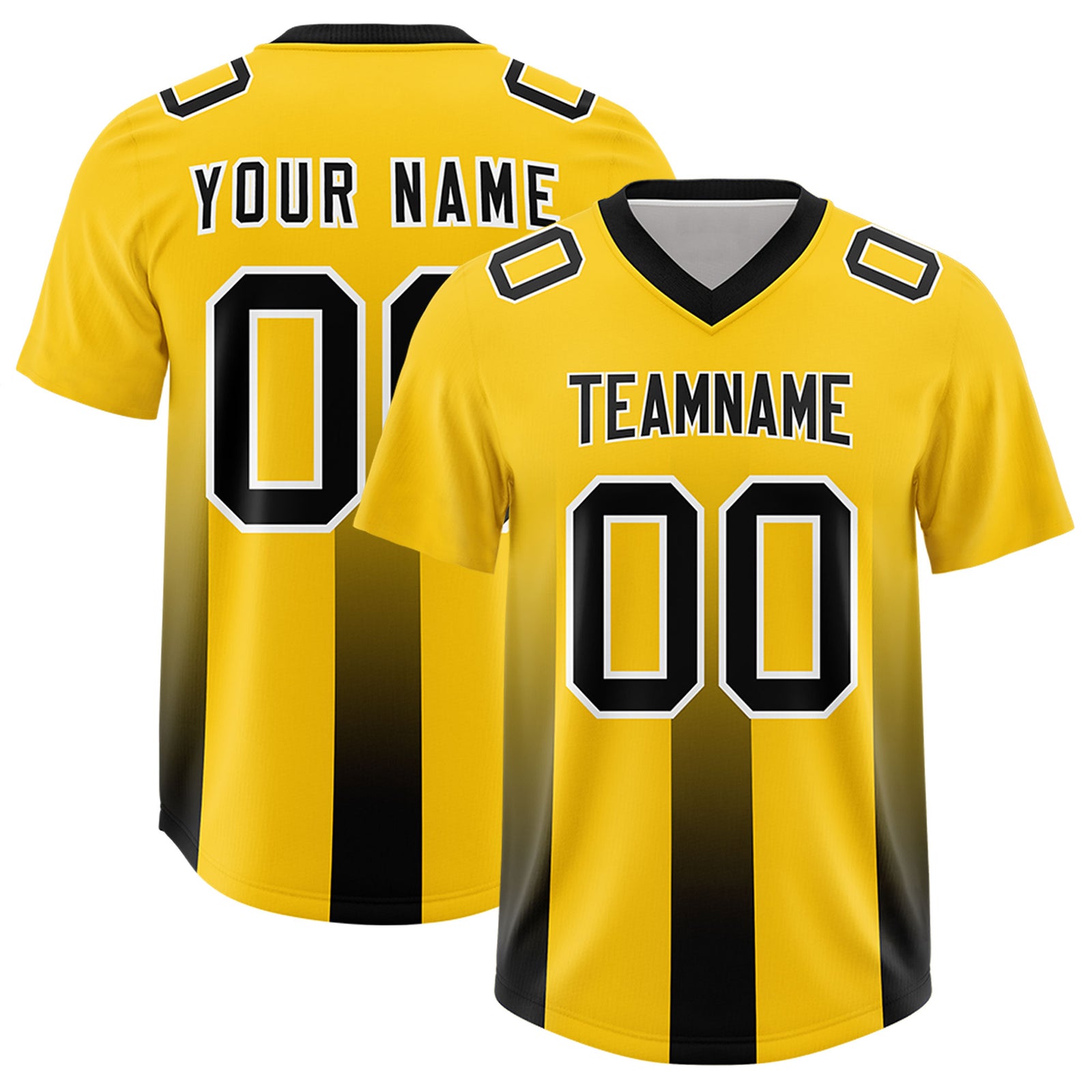 Custom Yellow Black Vertical Width Stripe Gradient Fashion Personalized Team Football Jersey