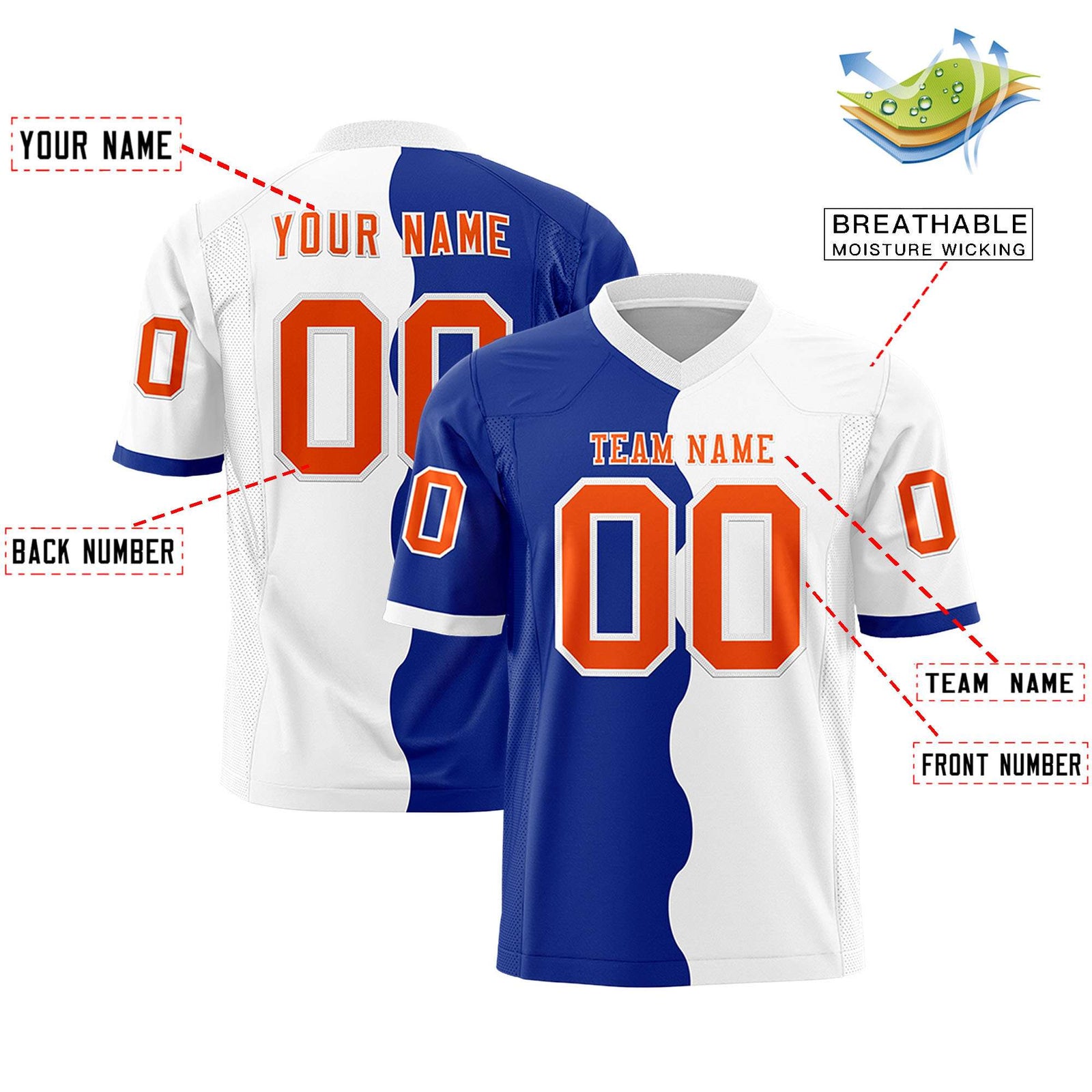 Custom White Royal Split Fashion Mesh Authentic Football Jersey