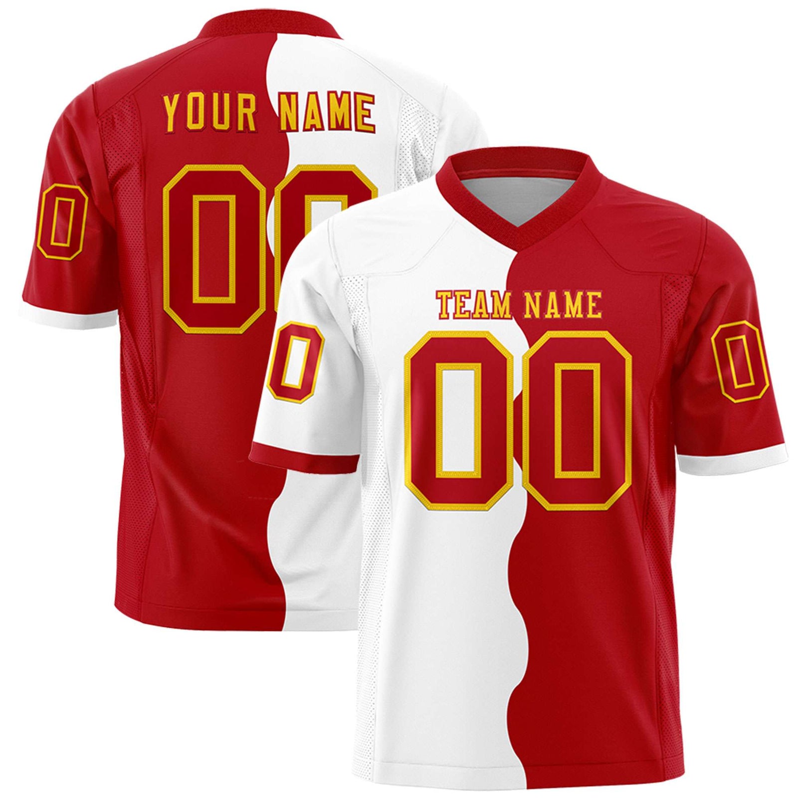 Custom Red White Split Fashion Mesh Authentic Football Jersey