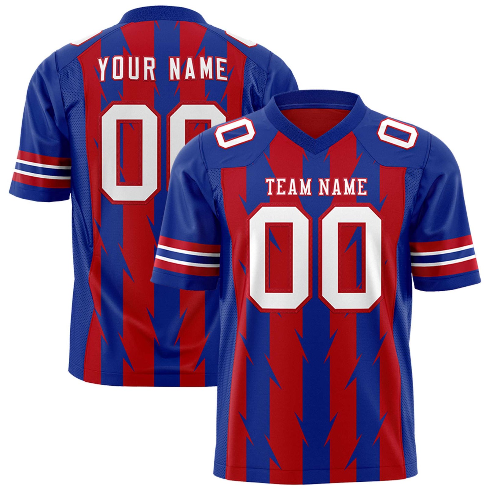 Custom Red and Royal Graffiti Pattern Practice Flag Football Jerseys For Youth & Mens| KXKSHOP