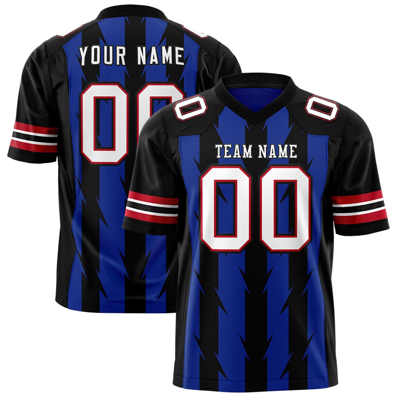 Custom Royal and Black Graffiti Pattern Practice Flag Football Jerseys For Youth & Mens| KXKSHOP