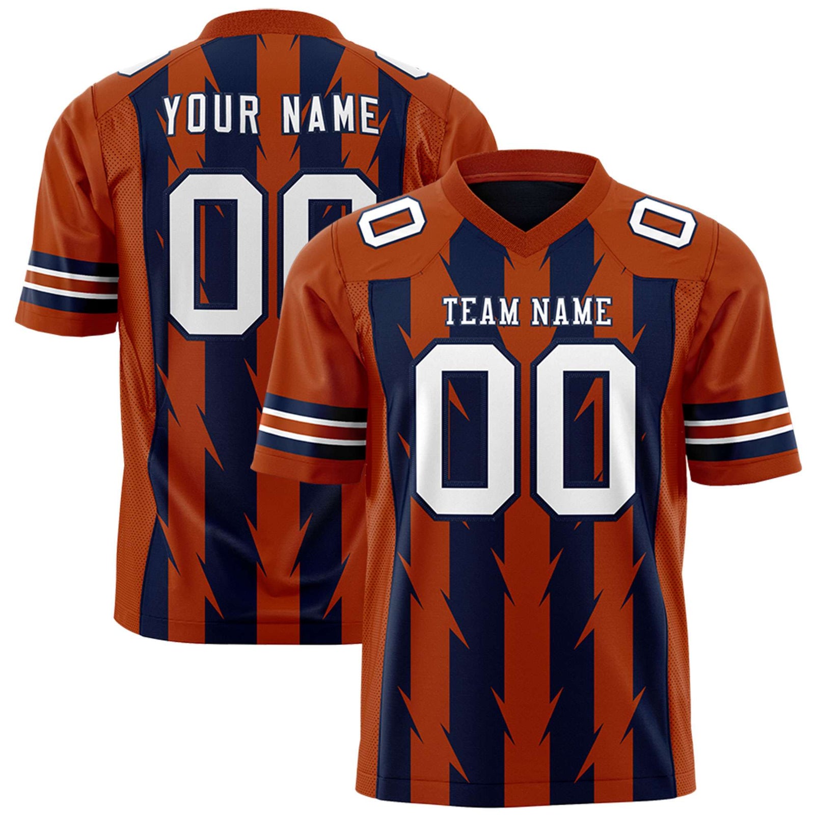 Custom Navy and Texas Orange Graffiti Pattern Practice Flag Football Jerseys For Youth & Mens| KXKSHOP