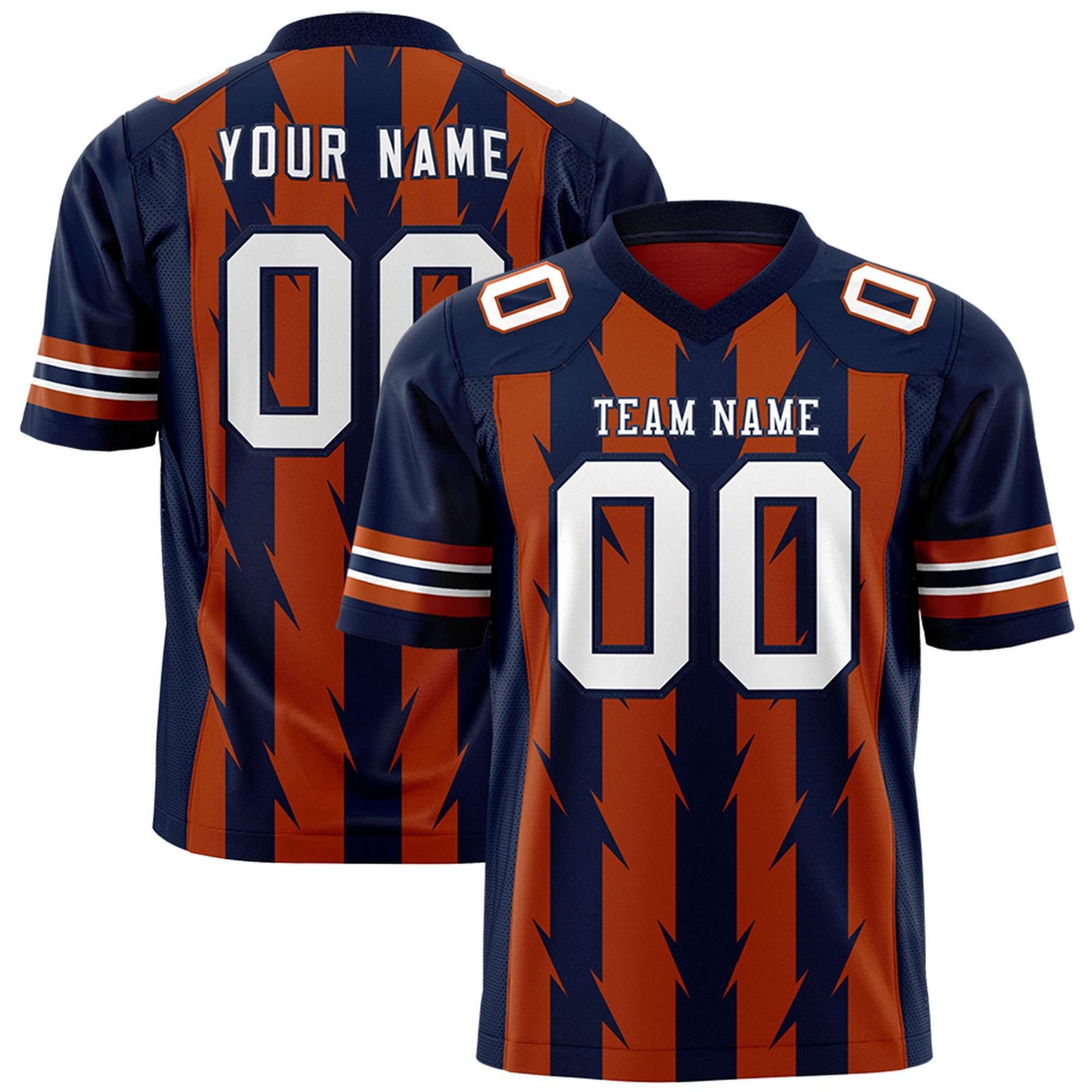 Custom Texas Orange and Navy Graffiti Pattern Practice Flag Football Jerseys For Youth & Mens| KXKSHOP