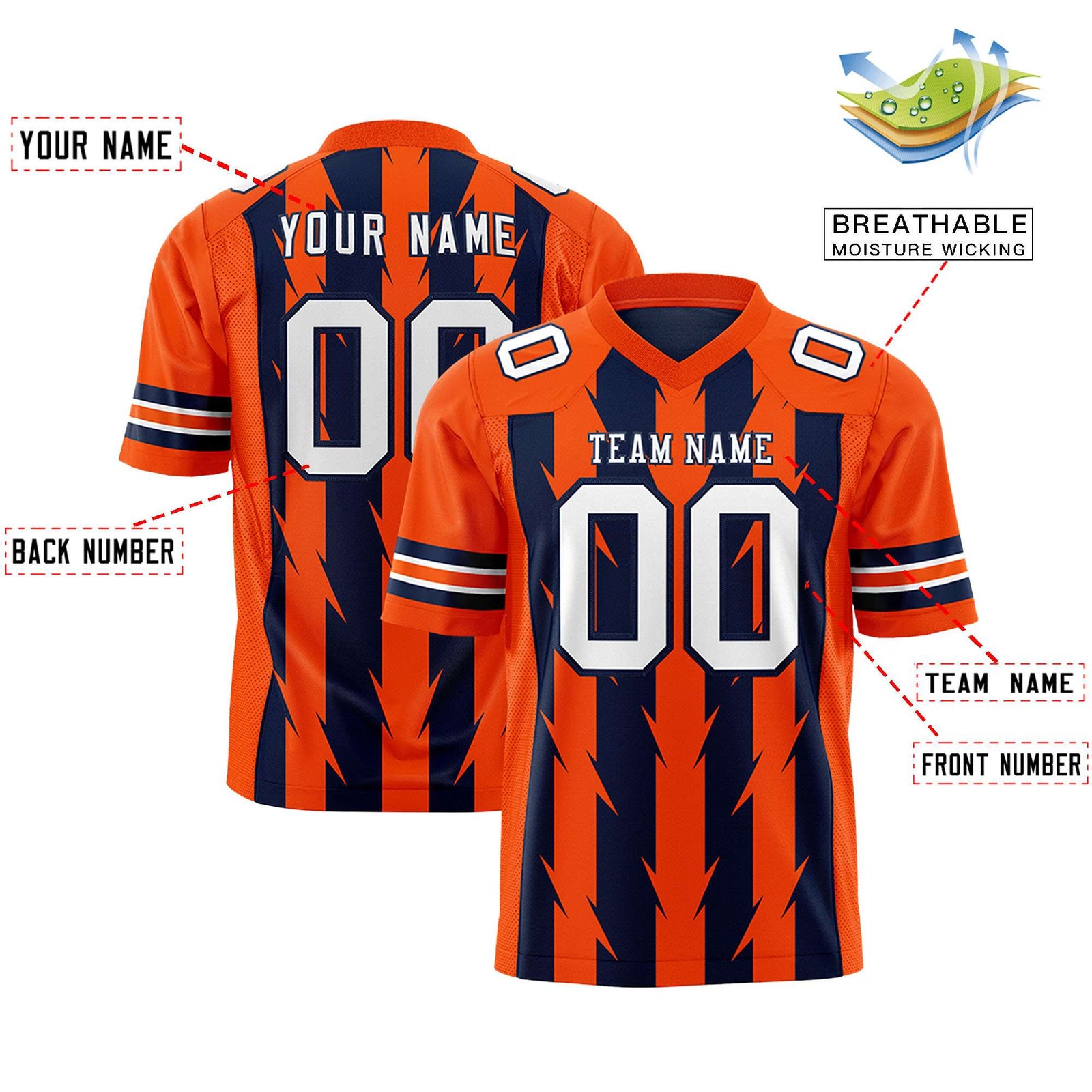 Custom Navy and Orange Graffiti Pattern Practice Flag Football Jerseys For Youth & Mens| KXKSHOP