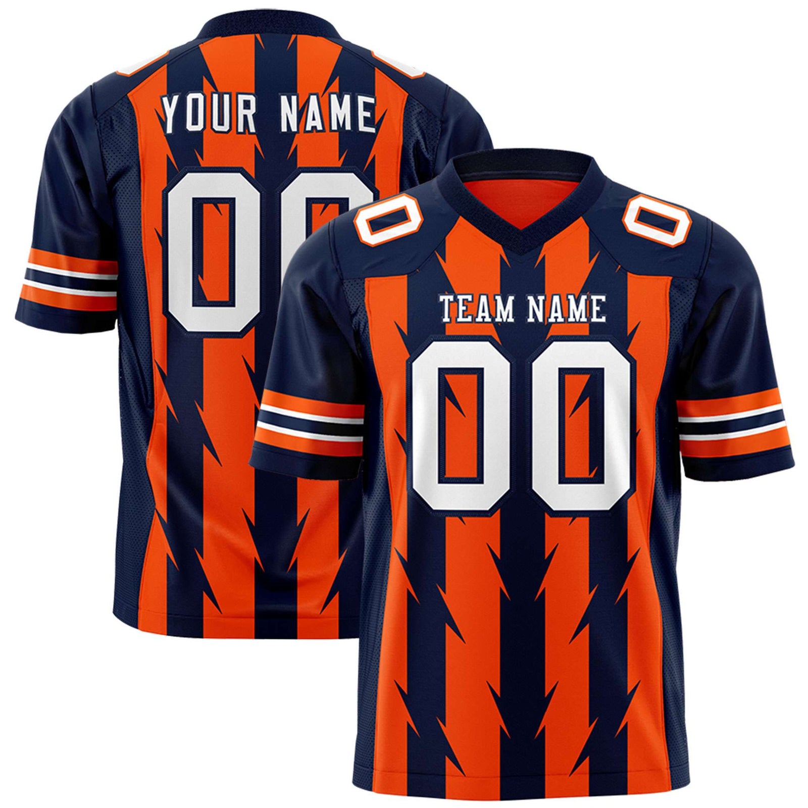 Custom Orange and Navy Graffiti Pattern Practice Flag Football Jerseys For Youth & Mens| KXKSHOP