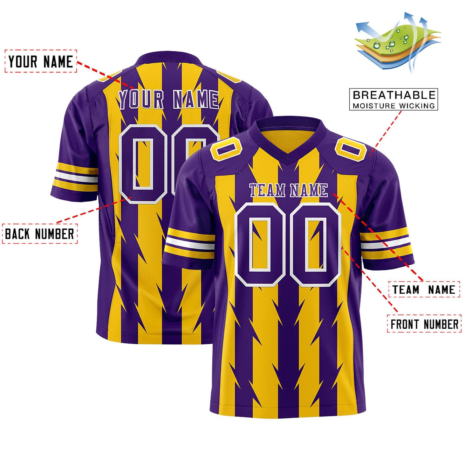 Custom Gold and Purple Graffiti Pattern Practice Flag Football Jerseys For Youth & Mens| KXKSHOP