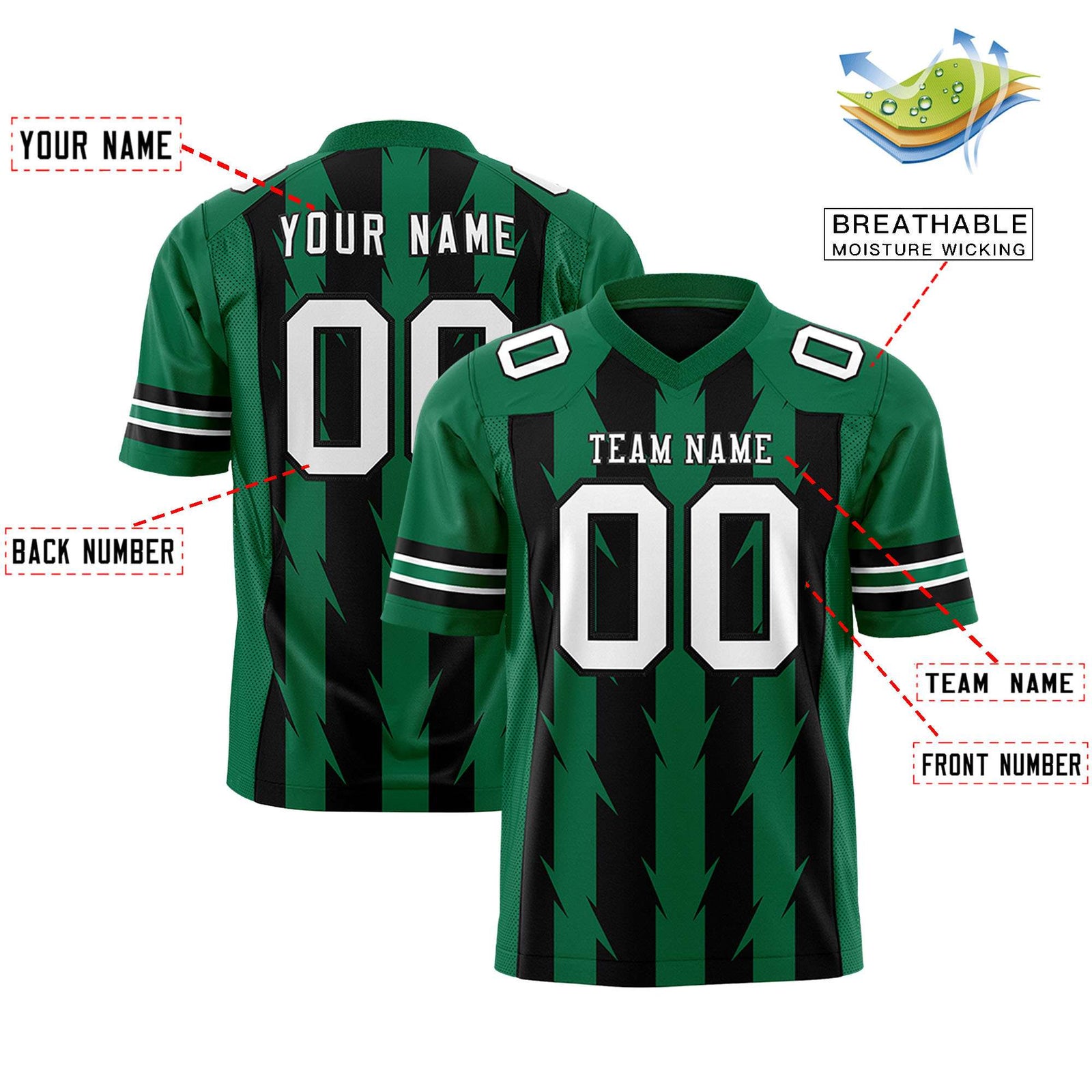 Custom Black and Kelly Green Graffiti Pattern Practice Flag Football Jerseys For Youth & Mens| KXKSHOP