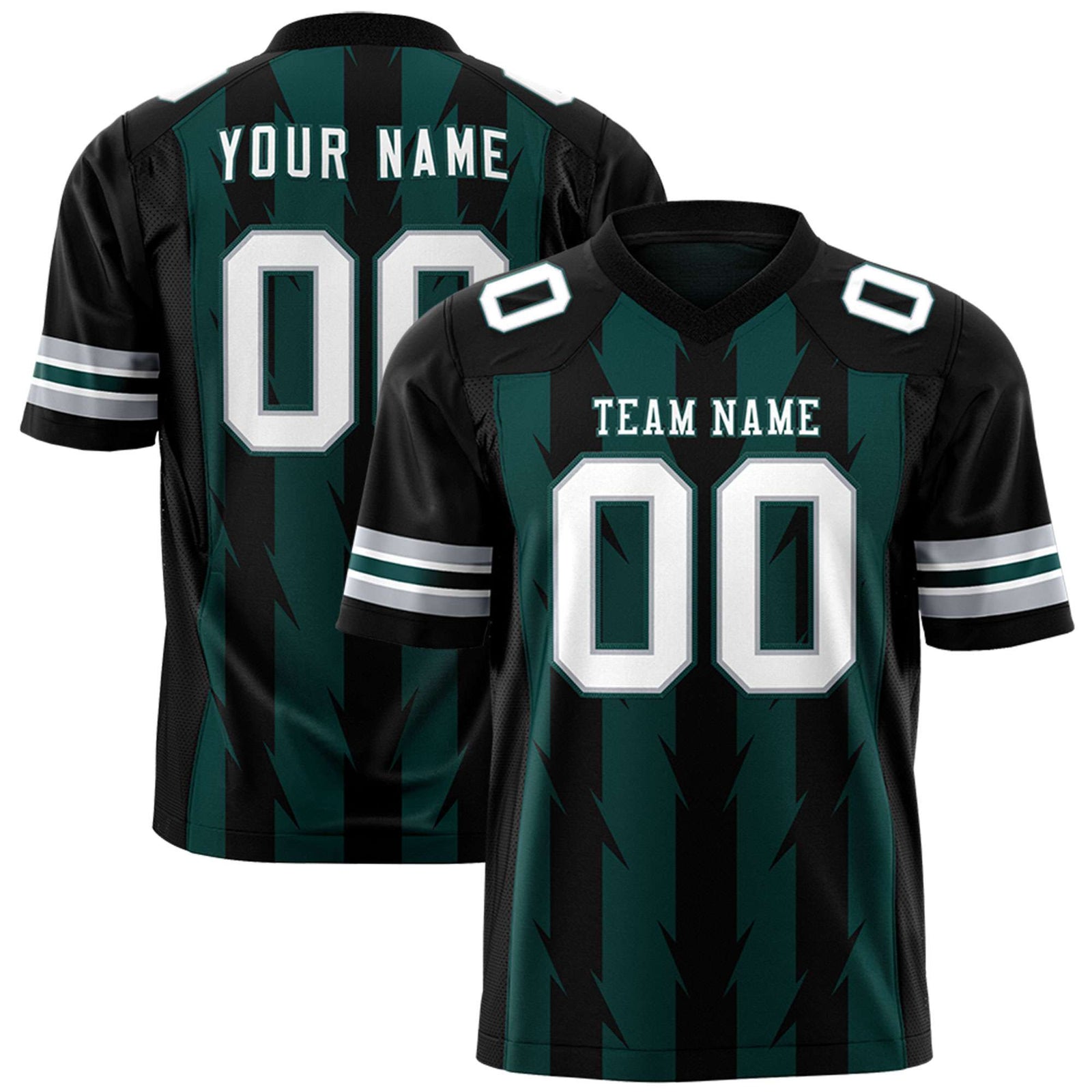 Custom Midnight Green and Black Graffiti Pattern Practice Flag Football Jerseys For Youth & Mens| KXKSHOP