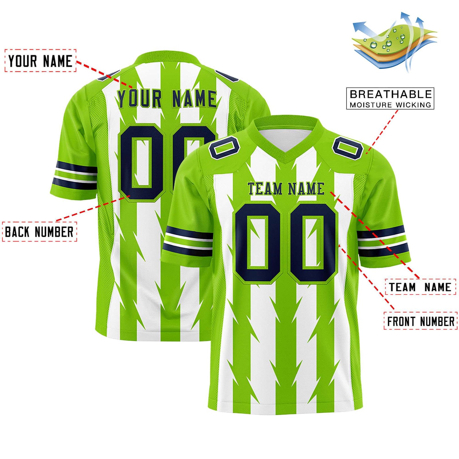 Custom White and Neon Green Graffiti Pattern Practice Flag Football Jerseys For Youth & Mens| KXKSHOP