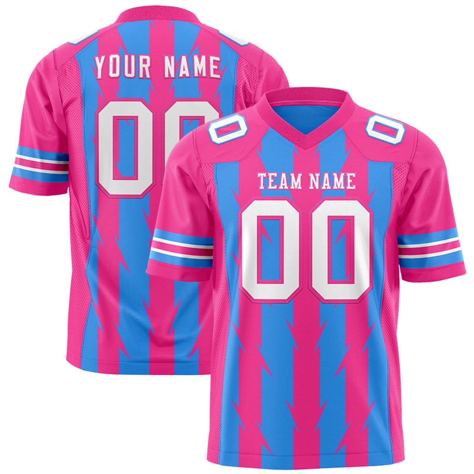 Custom Powder Blue and Pink Graffiti Pattern Practice Flag Football Jerseys For Youth & Mens| KXKSHOP