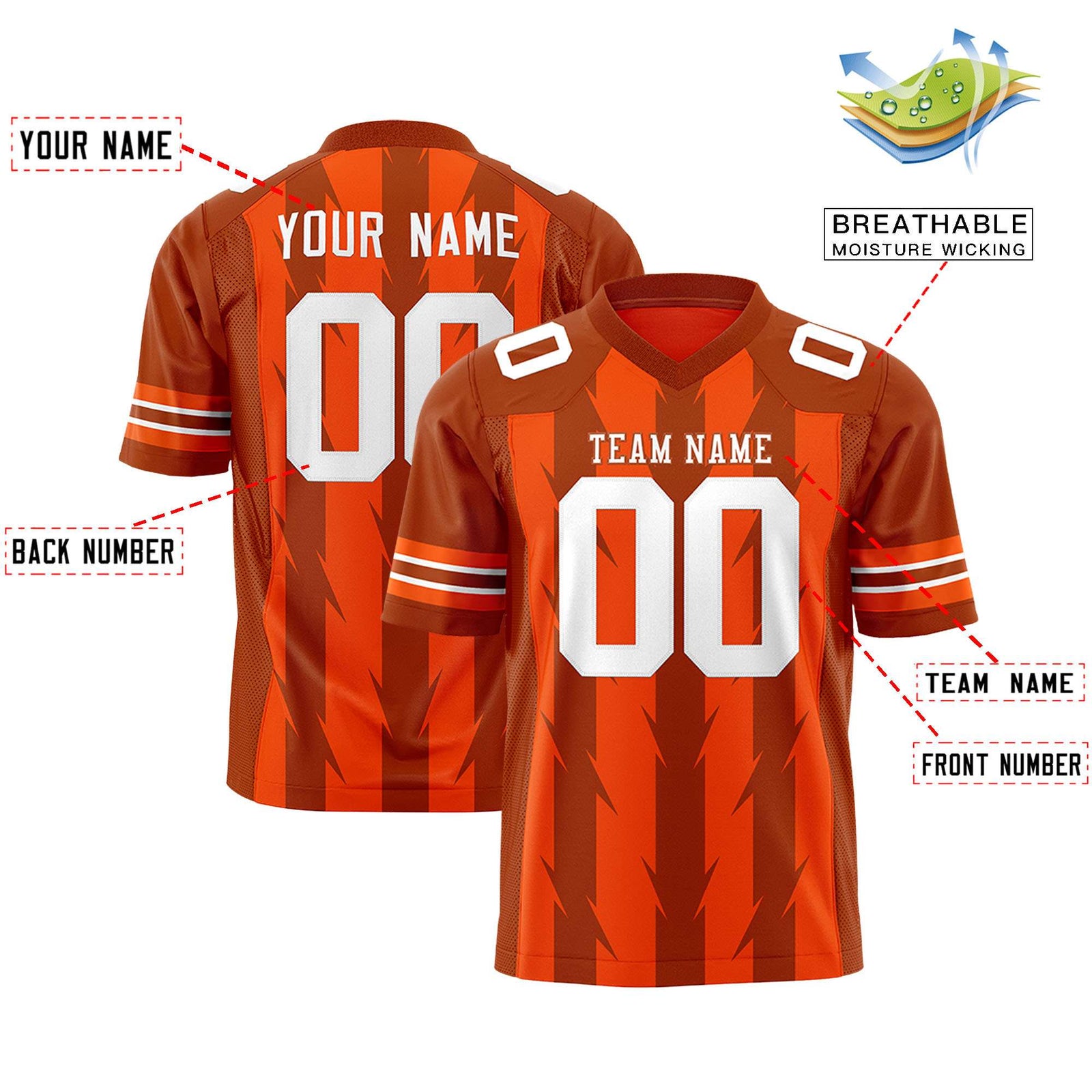 Custom Orange and Texas Orange Graffiti Pattern Practice Flag Football Jerseys For Youth & Mens| KXKSHOP