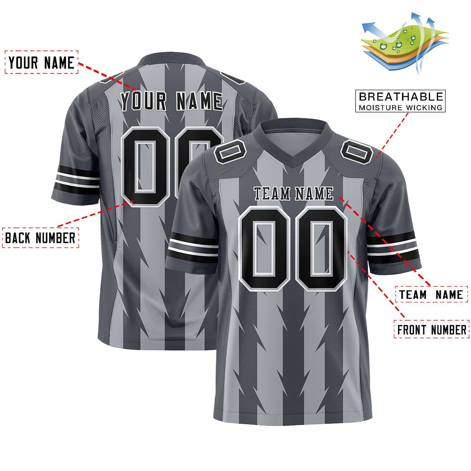 Custom Gray and Dark Gray Graffiti Pattern Practice Flag Football Jerseys For Youth & Mens| KXKSHOP