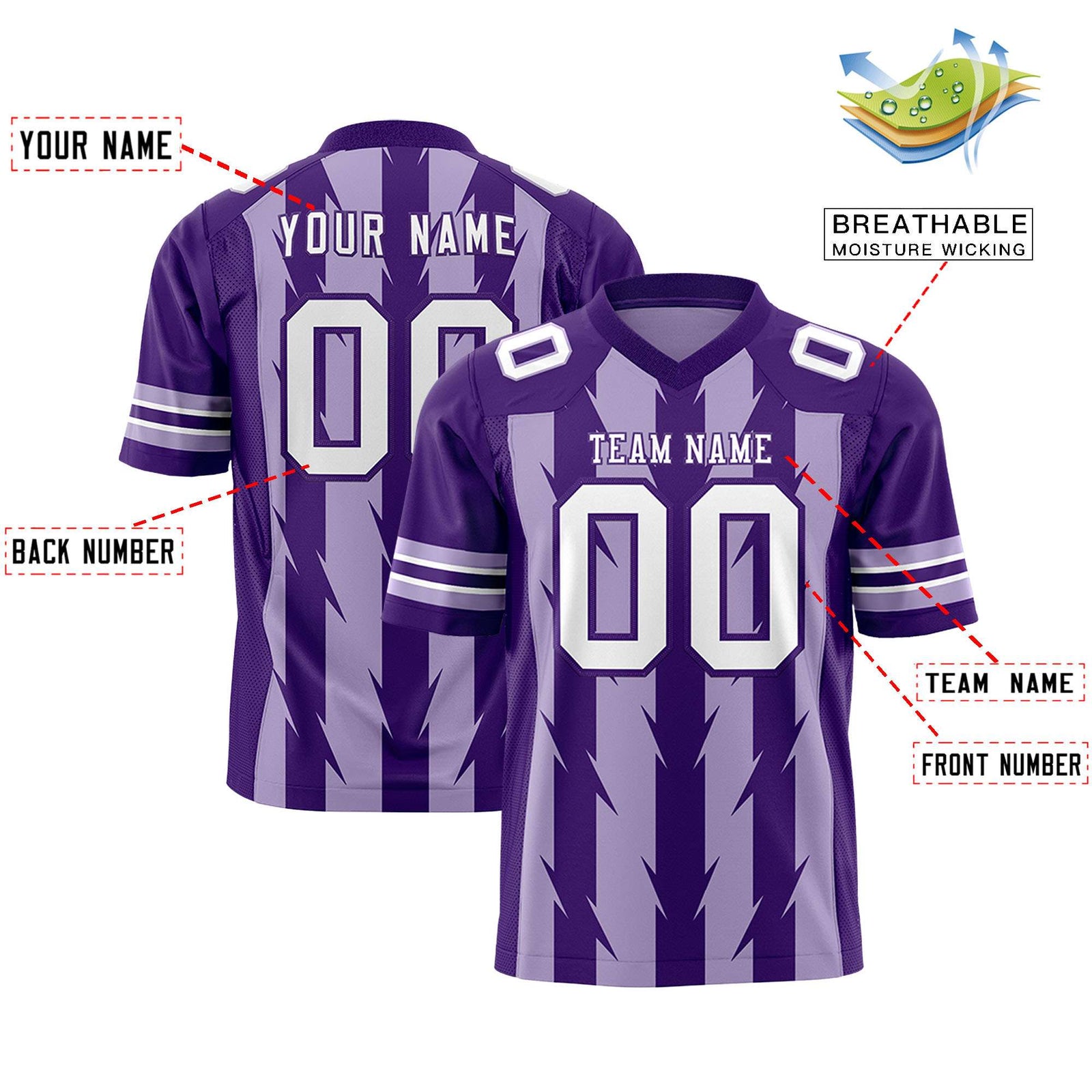 Custom Light Purple and Purple Graffiti Pattern Practice Flag Football Jerseys For Youth & Mens| KXKSHOP