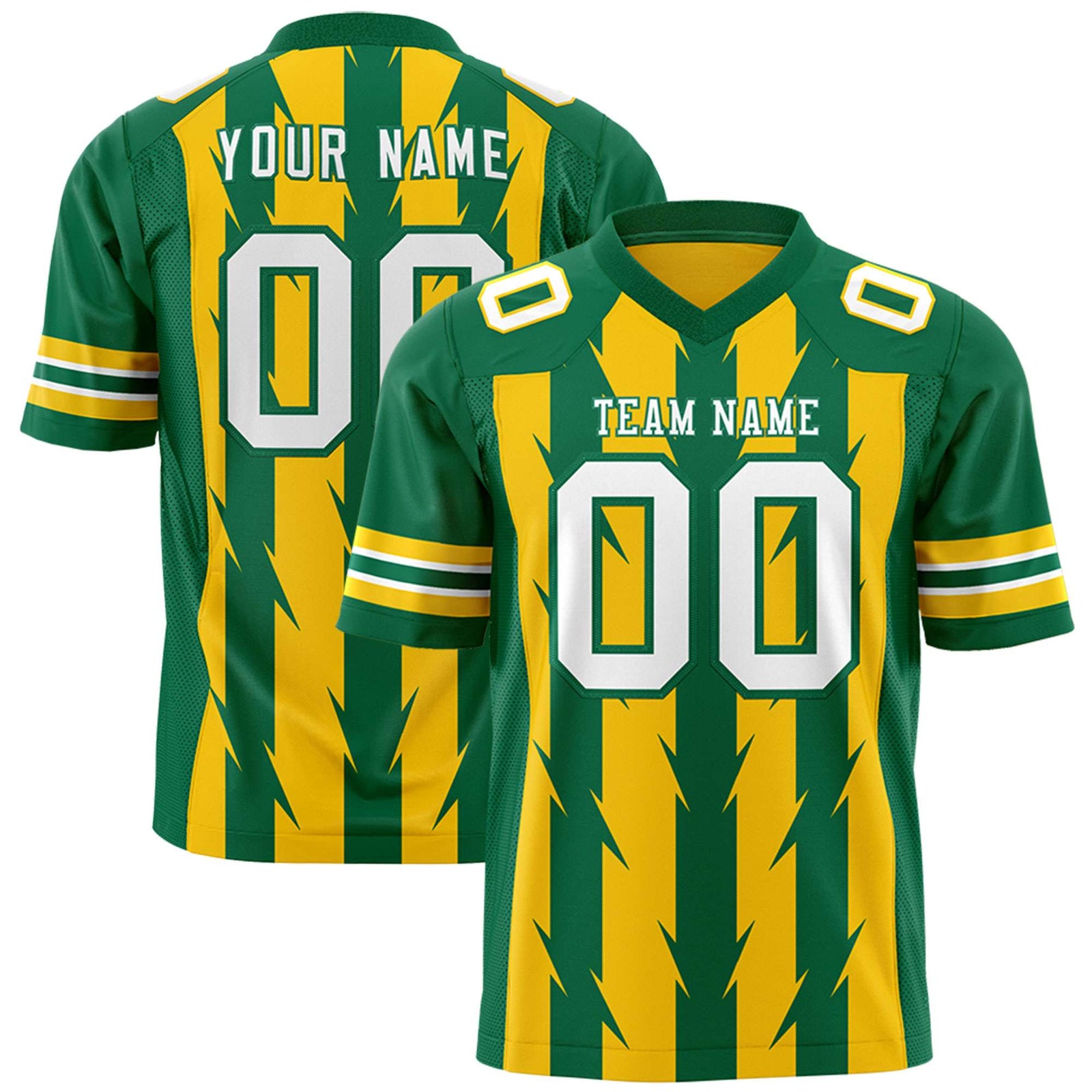 Custom Gold and Kelly Green Graffiti Pattern Practice Flag Football Jerseys For Youth & Mens| KXKSHOP