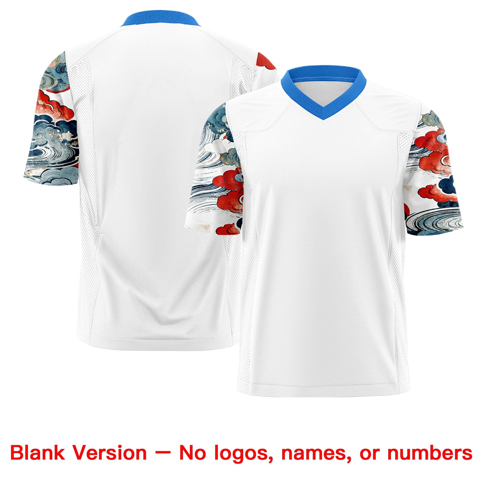 Custom White Light Blue Sleeve Ukiyo-e Auspicious Clouds Graffiti Pattern Football Jersey | For Men,For Women | KXKSHOP