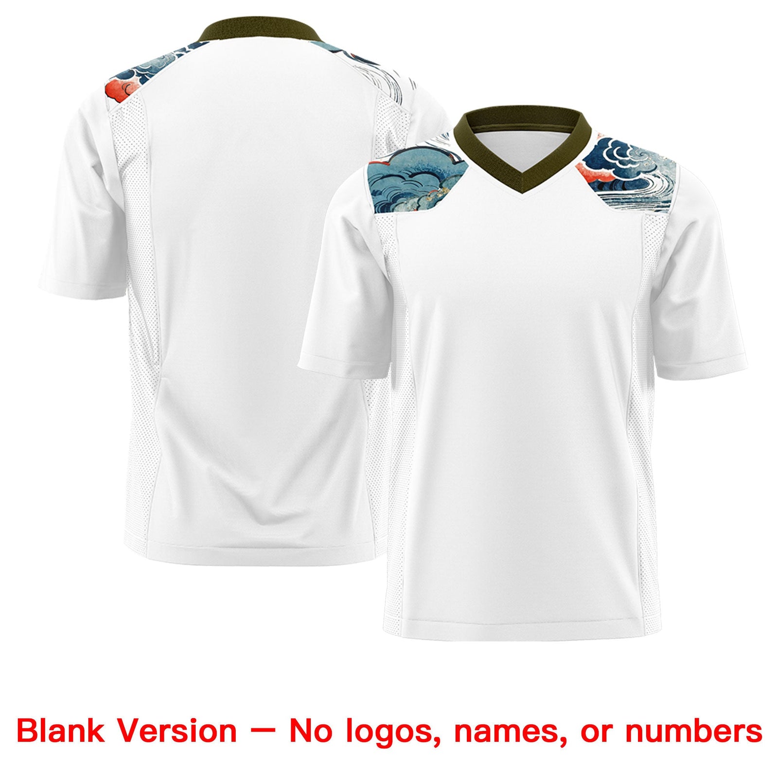 Custom OliveWhite Ukiyo-e Auspicious Clouds Graffiti Pattern Football Jersey | For Men,For Women | KXKSHOP