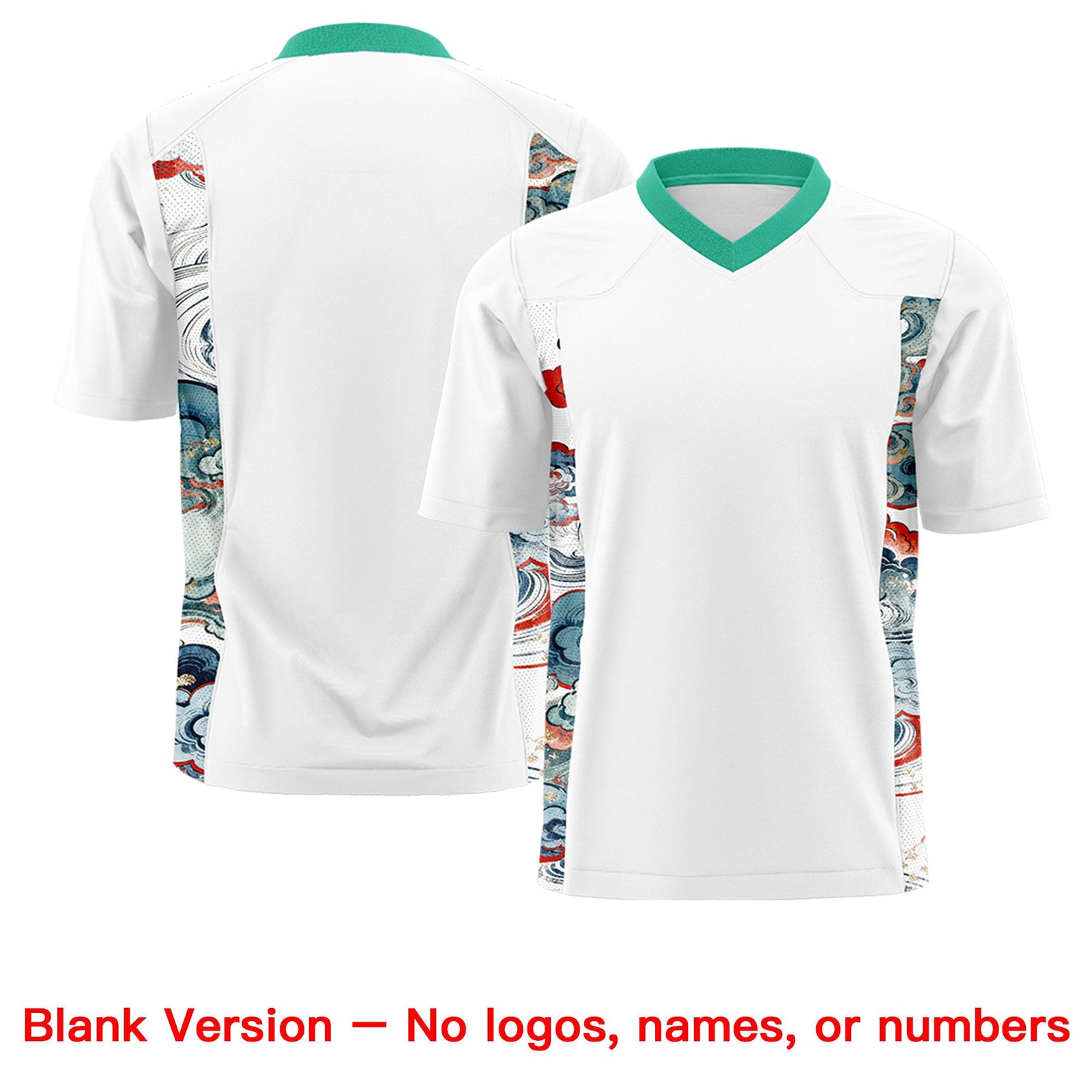 Custom White Bright Green Ukiyo-e Auspicious Clouds Graffiti Pattern Football Jersey | For Men,For Women | KXKSHOP