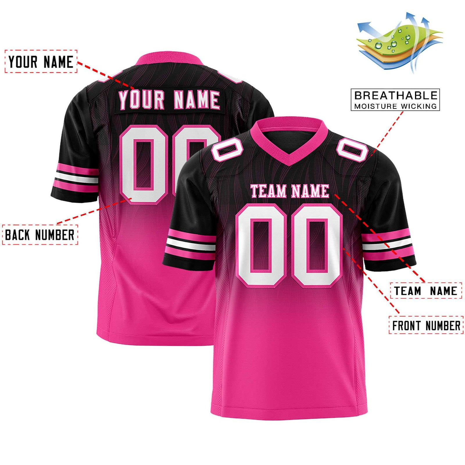 Custom Black and Pink Customize Flag Football Jersey-7v7 Football Uniforms | KXKSHOP