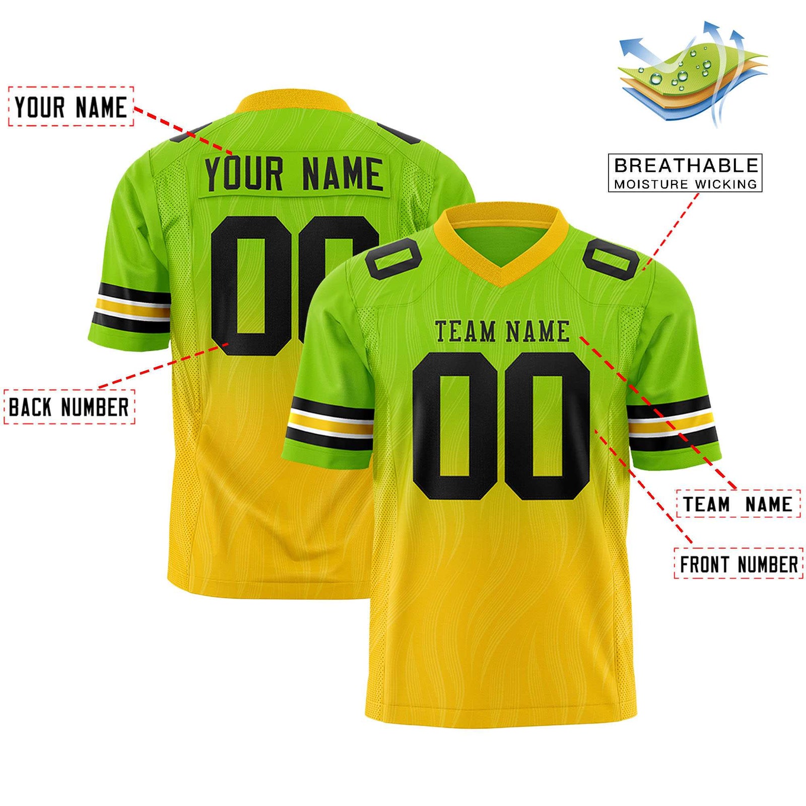 Custom Neon Green and Gold Customize Flag Football Jersey-7v7 Football Uniforms | KXKSHOP