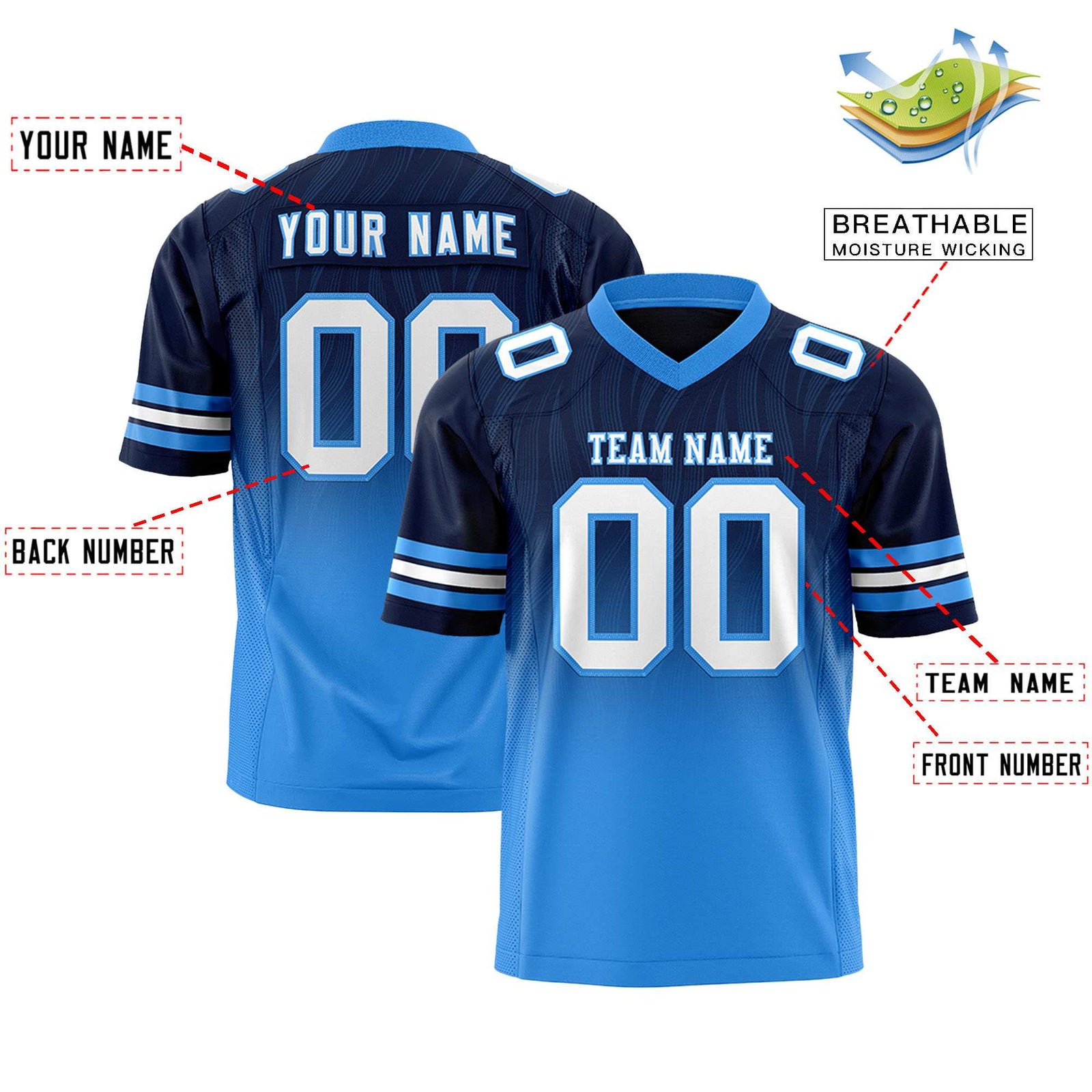 Custom Navy and Powder Blue Customize Flag Football Jersey-7v7 Football Uniforms | KXKSHOP