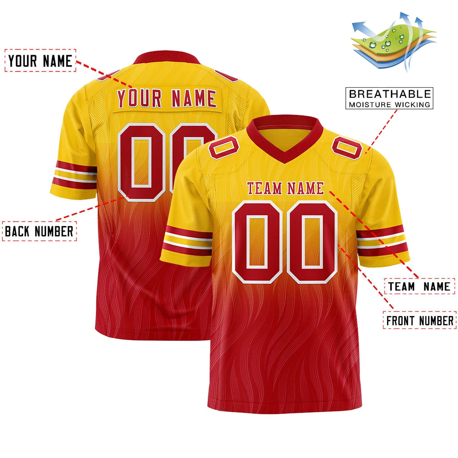 Custom Gold and Red Customize Flag Football Jersey-7v7 Football Uniforms | KXKSHOP