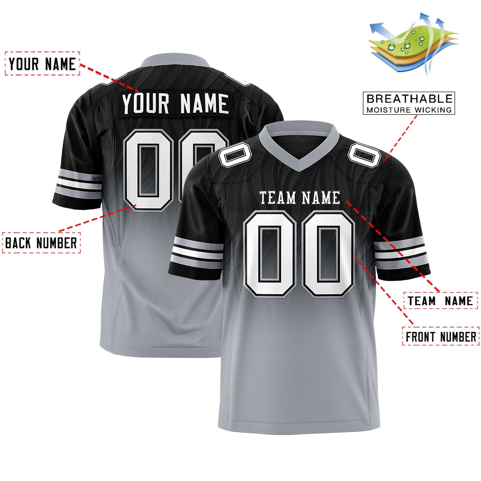 Custom Black and Gray Customize Flag Football Jersey-7v7 Football Uniforms | KXKSHOP