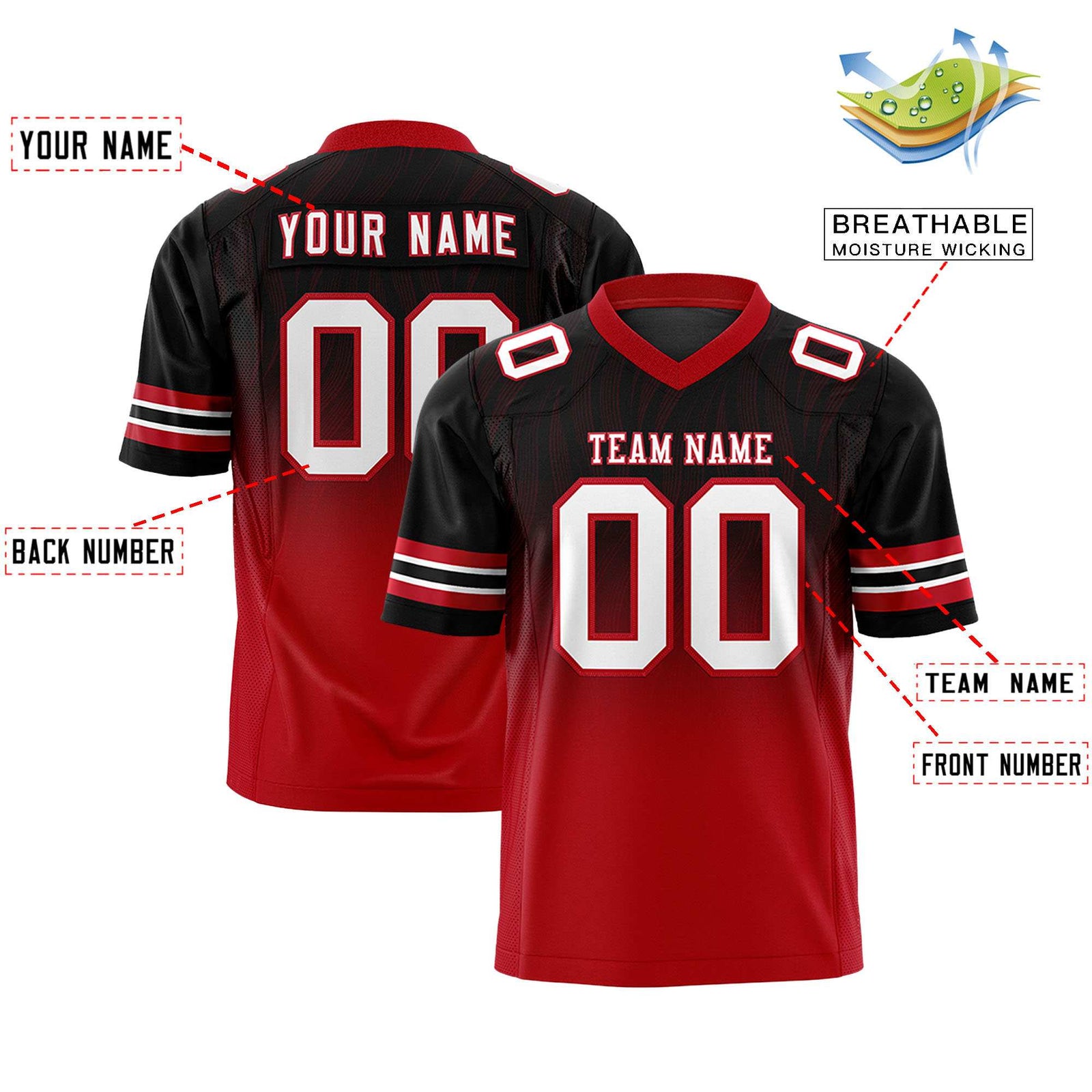 Custom Black and Red Customize Flag Football Jersey-7v7 Football Uniforms | KXKSHOP