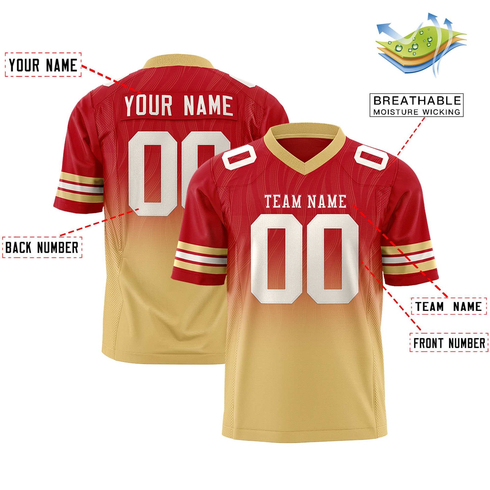 Custom Red and Khaki Customize Flag Football Jersey-7v7 Football Uniforms | KXKSHOP