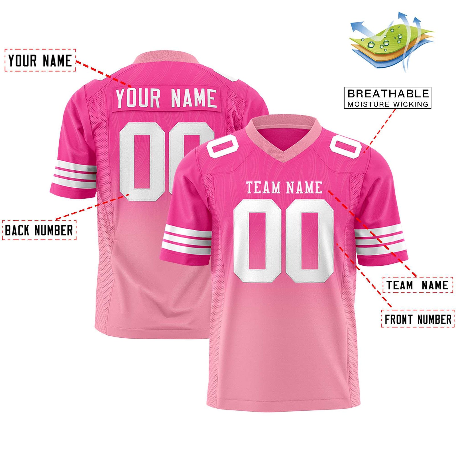 Custom Pink and Light Pink Customize Flag Football Jersey-7v7 Football Uniforms | KXKSHOP