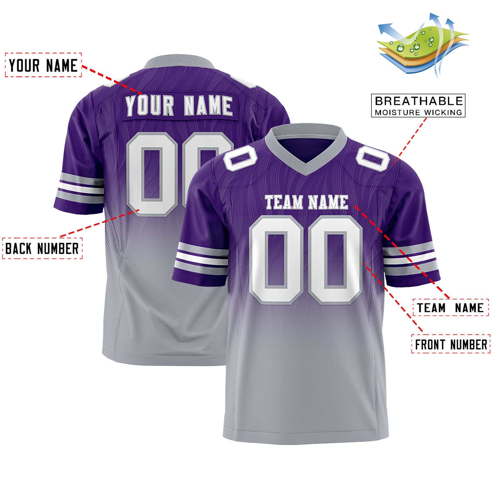 Custom Purple and Gray Customize Flag Football Jersey-7v7 Football Uniforms | KXKSHOP