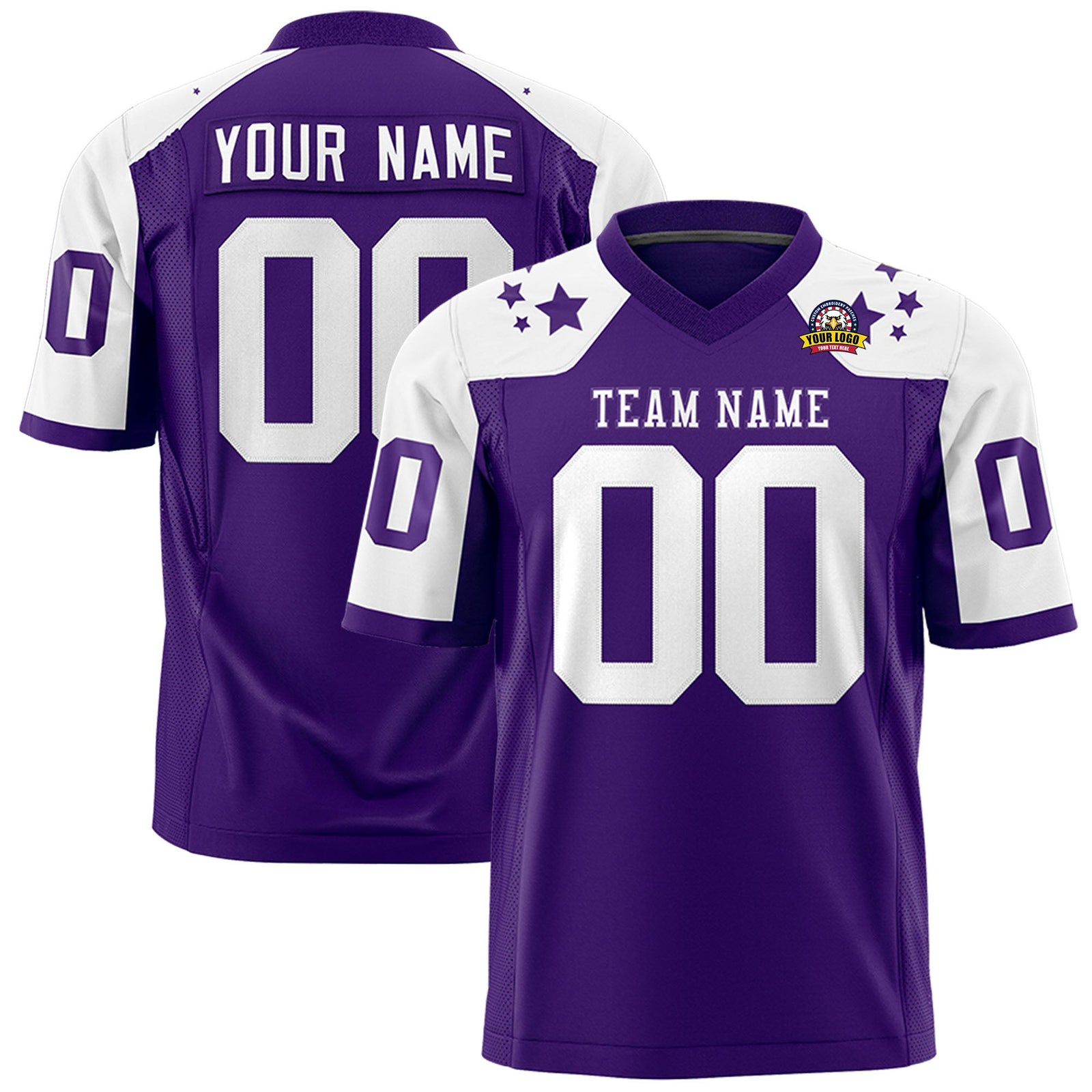 Custom Purple White Personalized Shoulder Star Pattern Authentic Flag Football Jersey