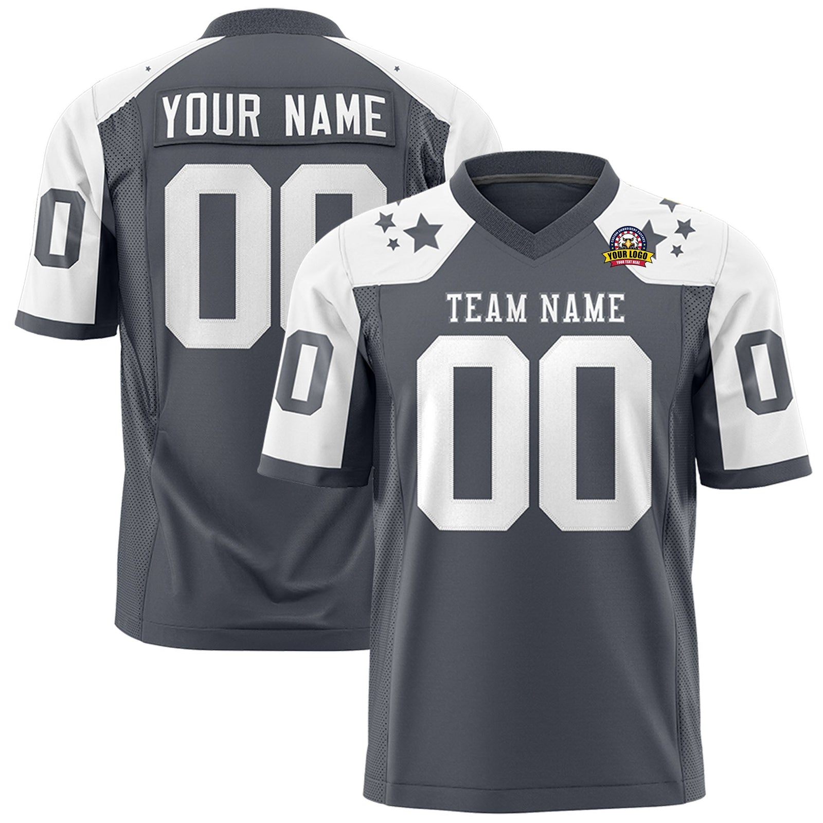 Custom Dark Gray White Personalized Shoulder Star Pattern Authentic Flag Football Jersey