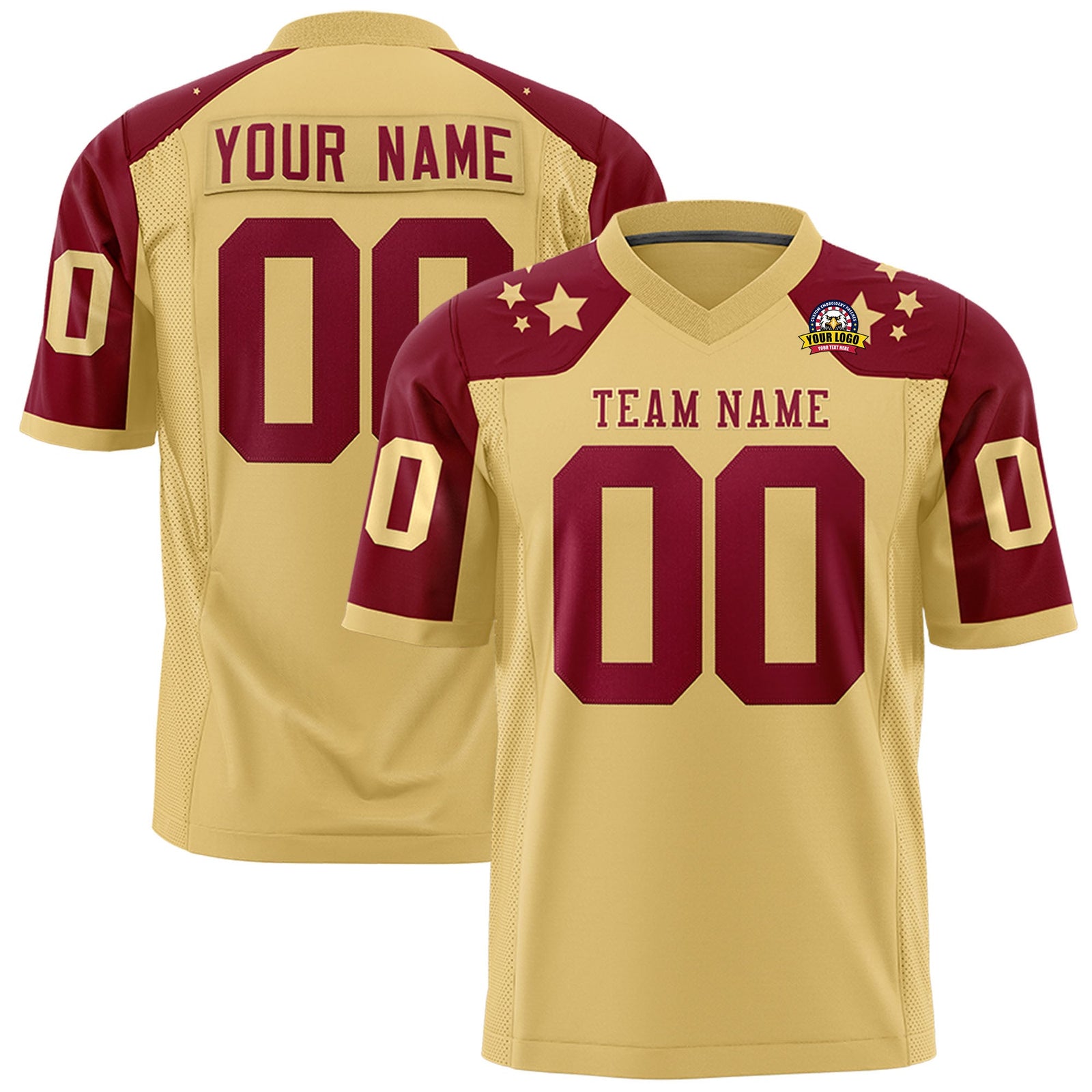Custom Khaki Crimson Personalized Shoulder Star Pattern Authentic Flag Football Jersey