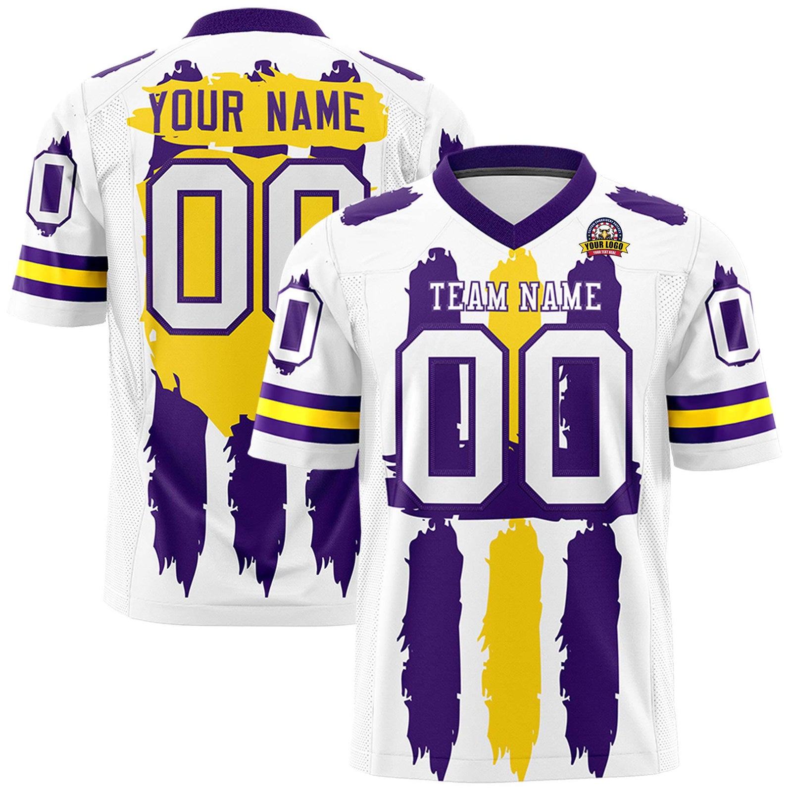 Custom Flag Football Jersey | White Purple and Gold Graffiti Pattern Practice 7on7 Uniforms | Add name, number & logo| KXKSHOP