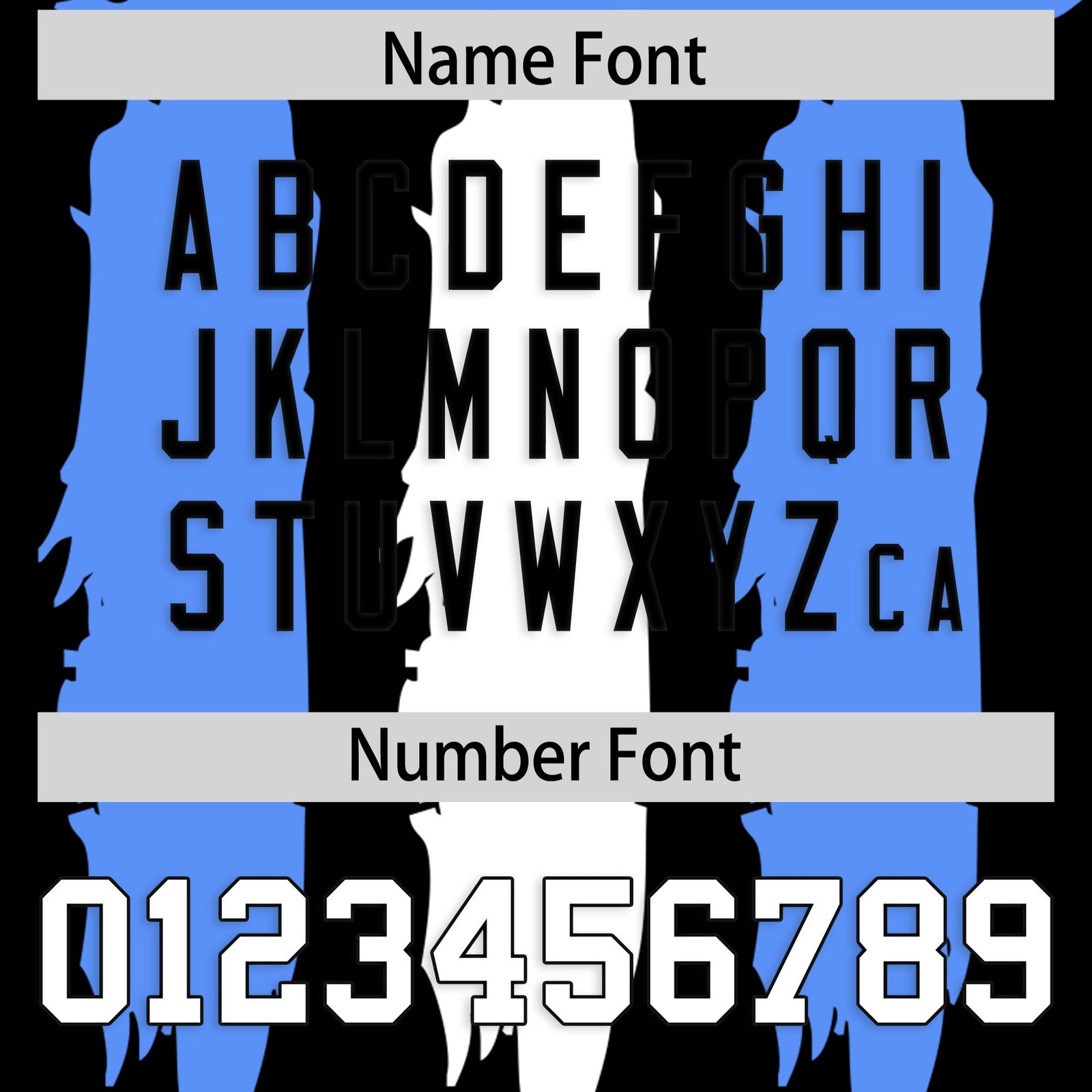 Custom Flag Football Jersey | Black Powder Blue and White Graffiti Pattern Practice 7on7 Uniforms | Add name, number & logo| KXKSHOP