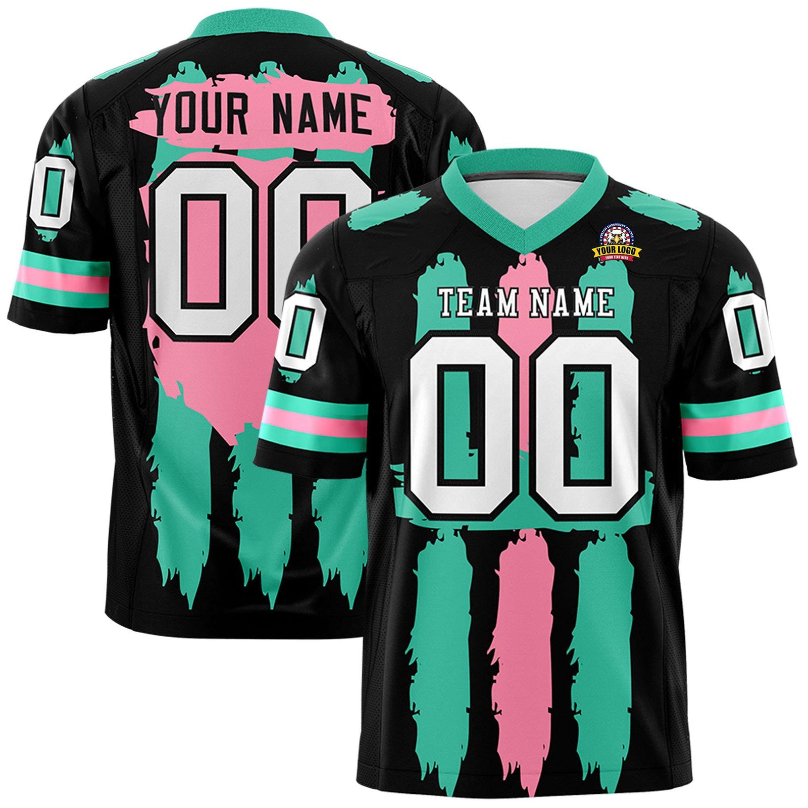 Custom Flag Football Jersey | Black Bright Green and Light Pink Graffiti Pattern Practice 7on7 Uniforms | Add name, number & logo| KXKSHOP