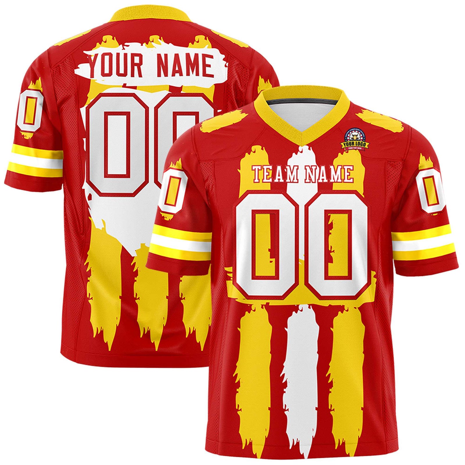 Custom Flag Football Jersey | Red Gold and White Graffiti Pattern Practice 7on7 Uniforms | Add name, number & logo| KXKSHOP