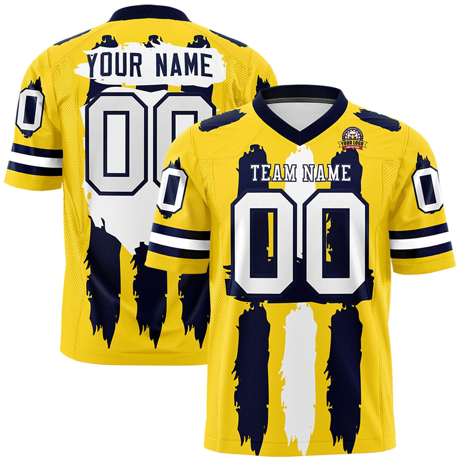 Custom Flag Football Jersey | Gold Navy and White Graffiti Pattern Practice 7on7 Uniforms | Add name, number & logo| KXKSHOP