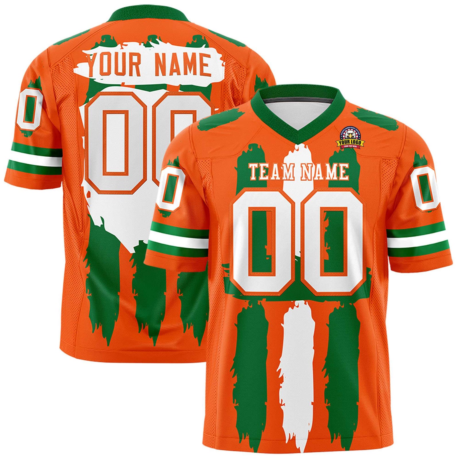 Custom Flag Football Jersey | Orange Kelly Green and White Graffiti Pattern Practice 7on7 Uniforms | Add name, number & logo| KXKSHOP