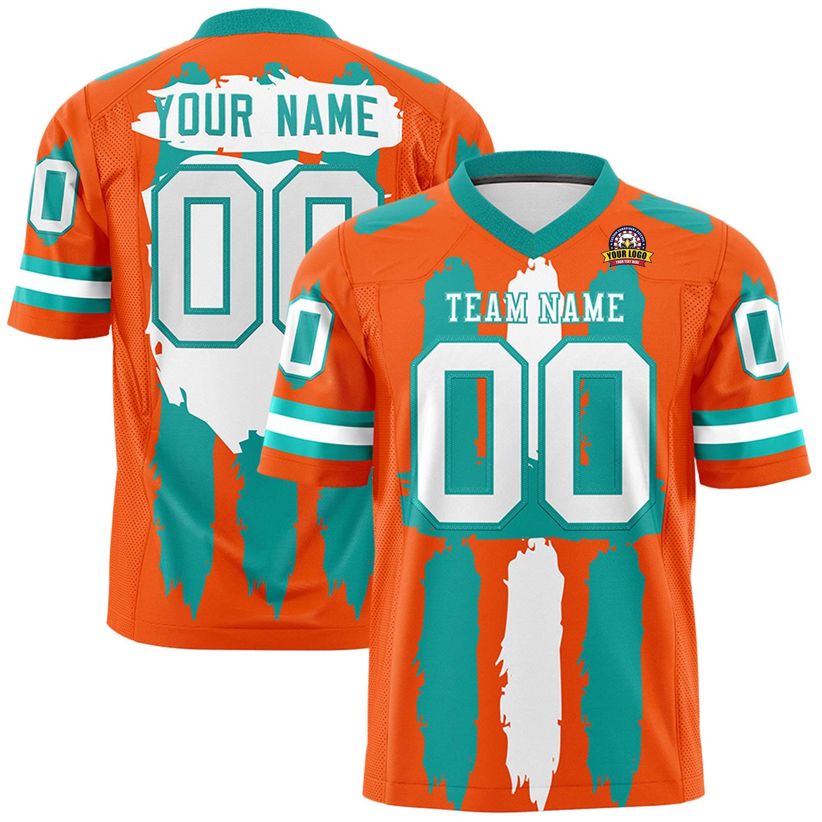 Custom Flag Football Jersey | Orange Aqua and White Graffiti Pattern Practice 7on7 Uniforms | Add name, number & logo| KXKSHOP