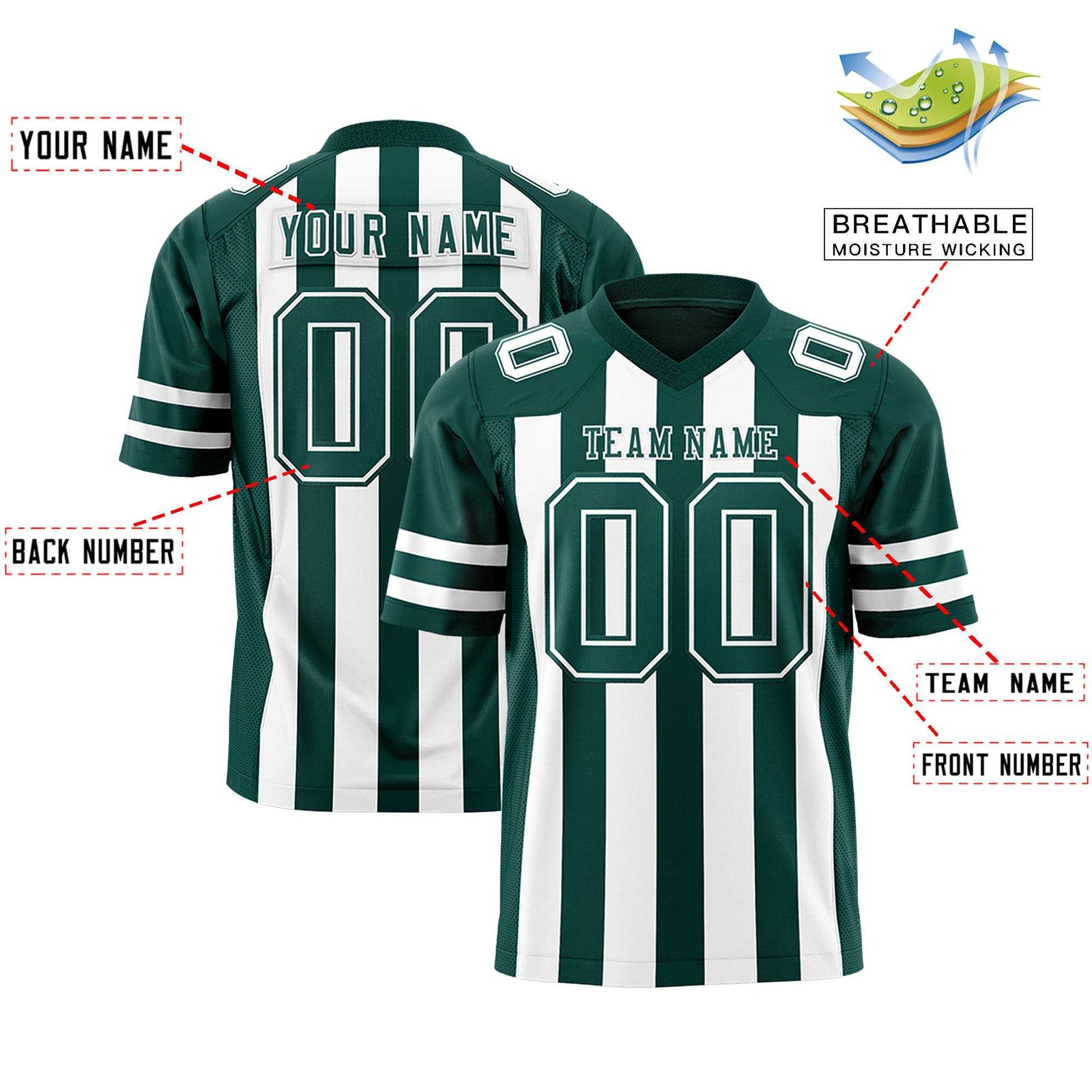 Custom Midnight Green White Personalized Thick Stripe Design Authentic Football Jersey